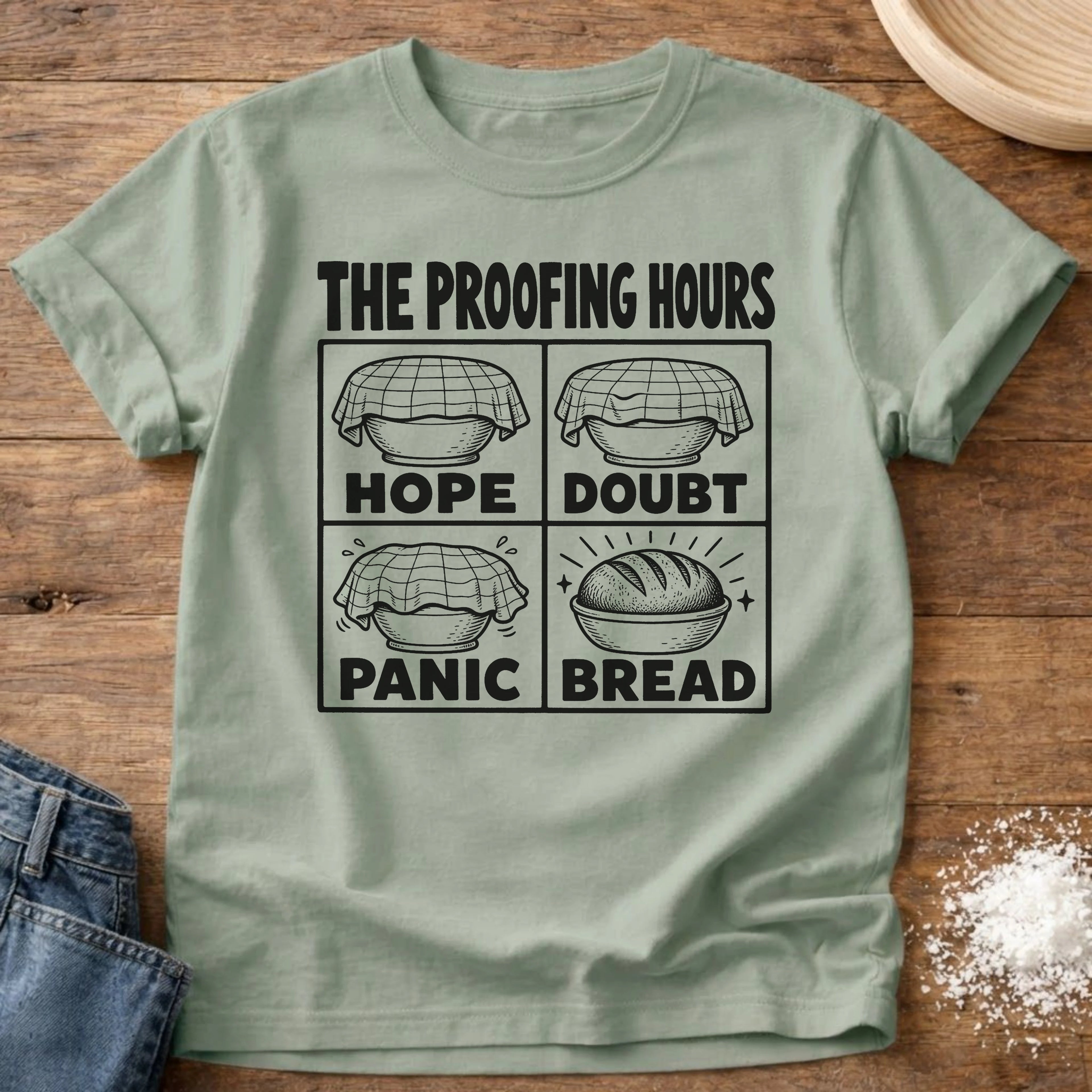 Knead More Fun Proofing Hours sourdough t-shirt in Bay