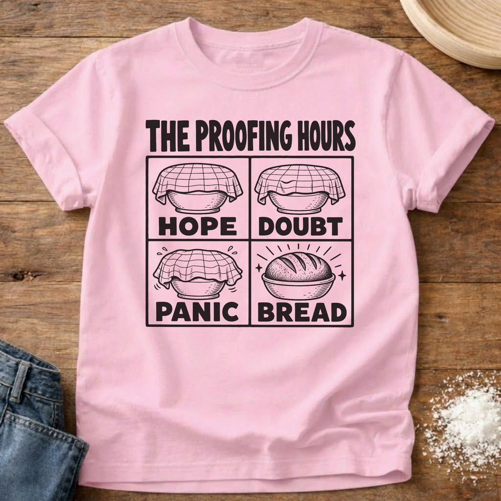 Knead More Fun Proofing Hours sourdough t-shirt in Blossom