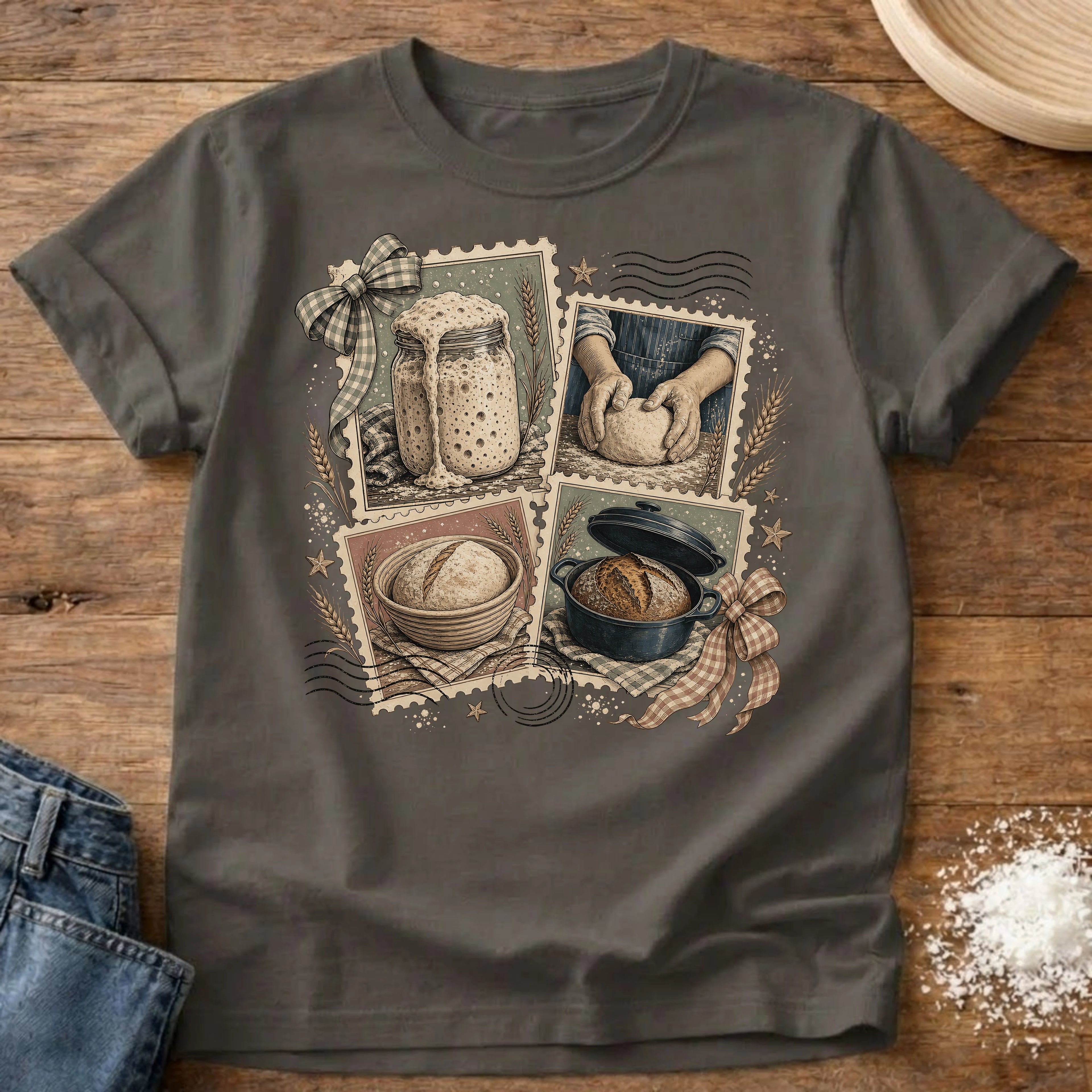 Knead More Fun Proofing Plans sourdough t-shirt in Pepper