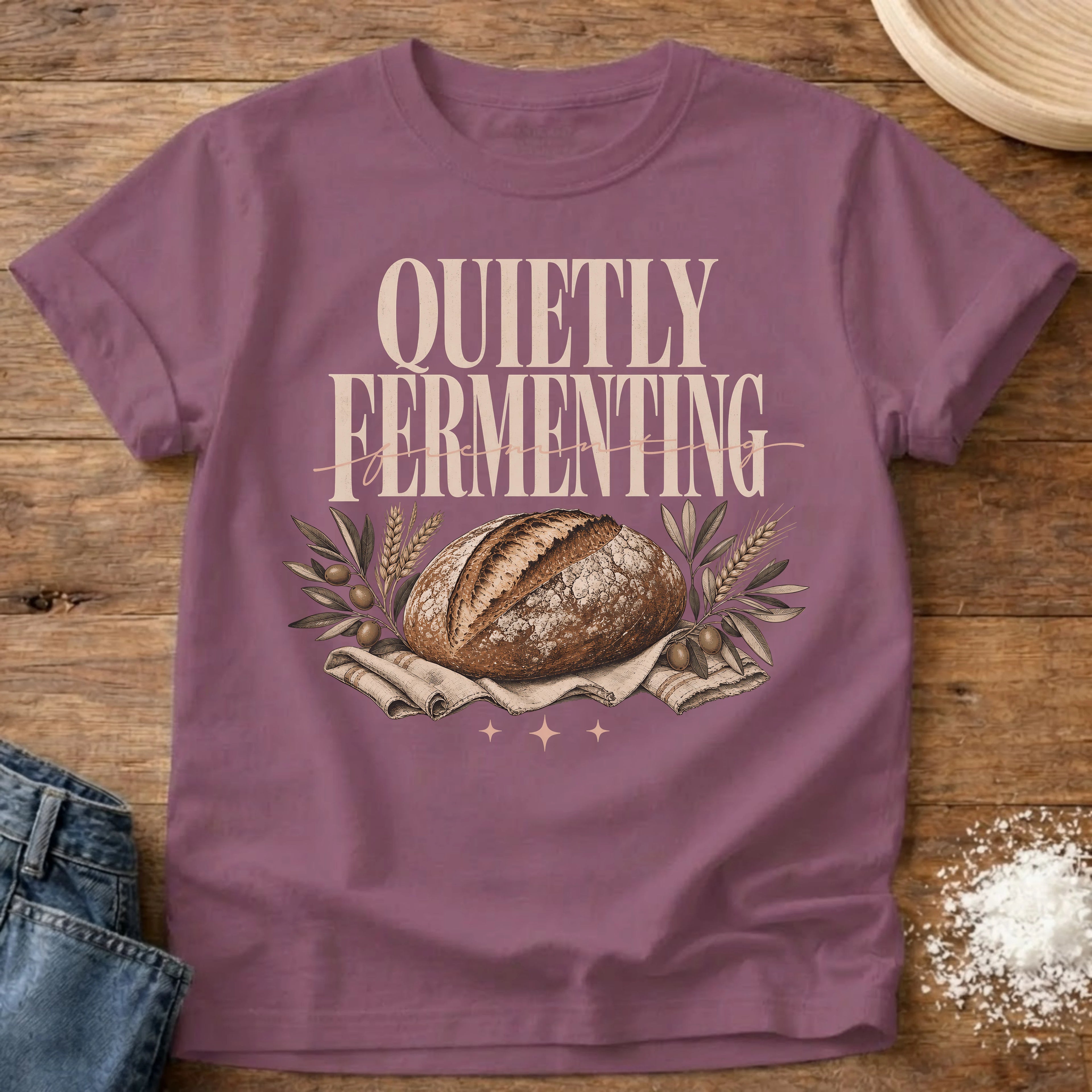 Knead More Fun Quietly Fermenting sourdough t-shirt in Berry