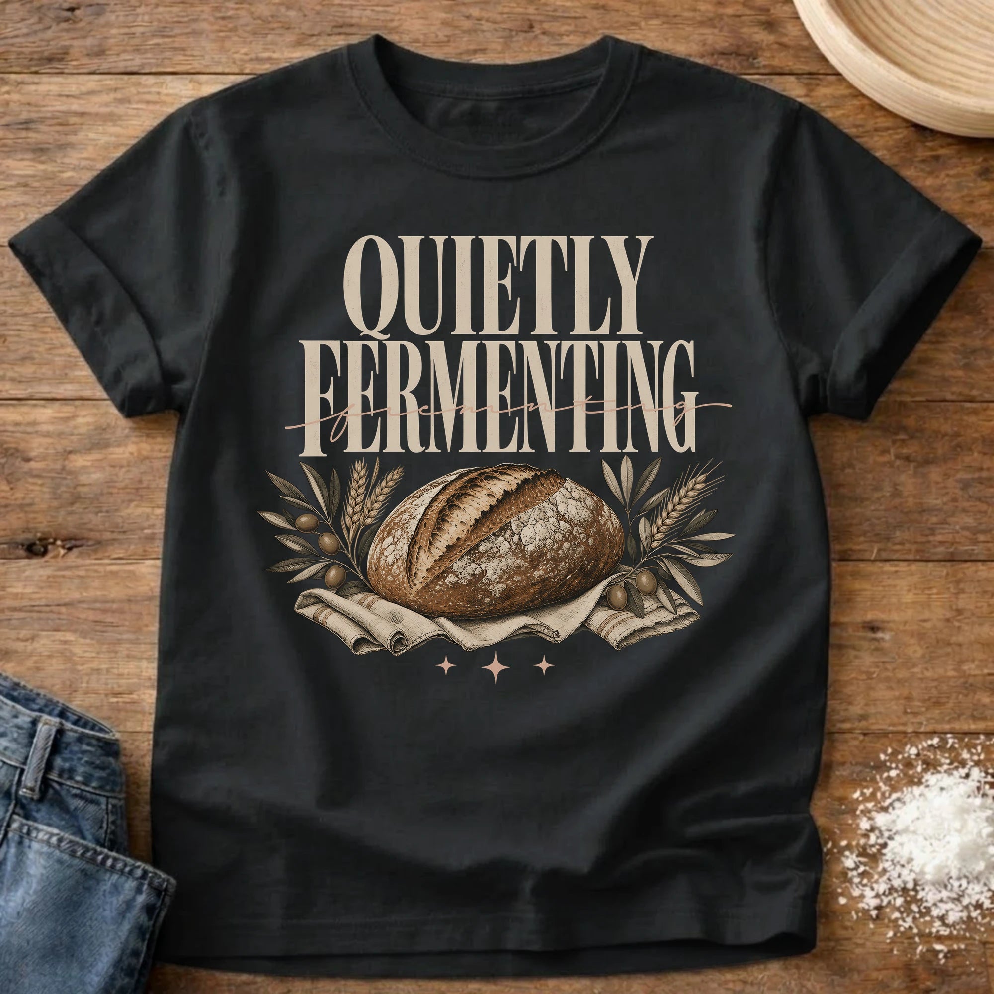 Knead More Fun Quietly Fermenting sourdough t-shirt in Black