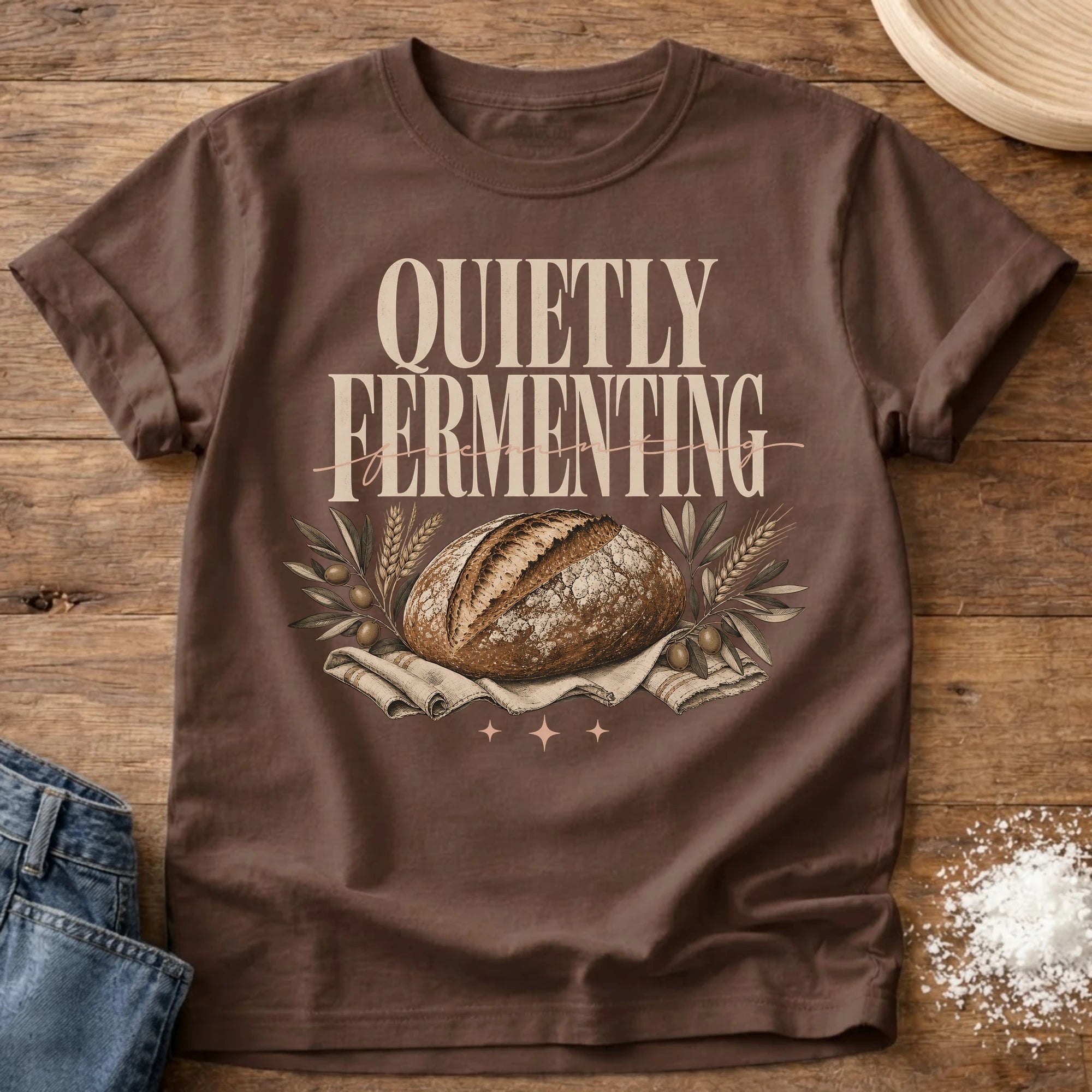 Knead More Fun Quietly Fermenting sourdough t-shirt in Espresso