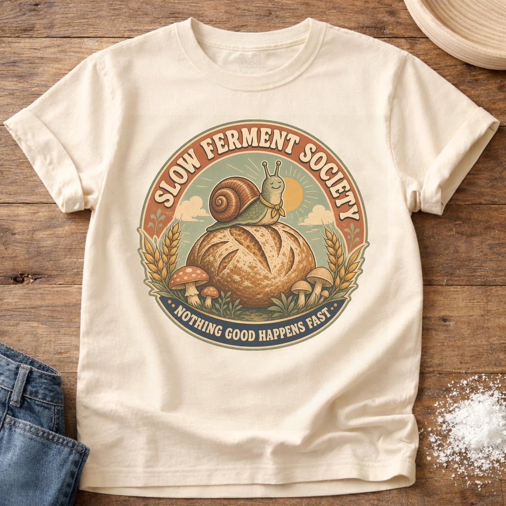 Knead More Fun Slow Ferment Snail sourdough t-shirt in Ivory