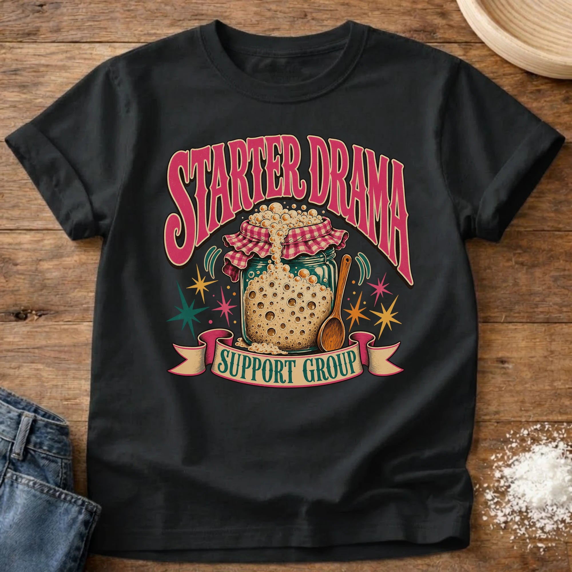 Knead More Fun Starter Drama sourdough t-shirt in Black