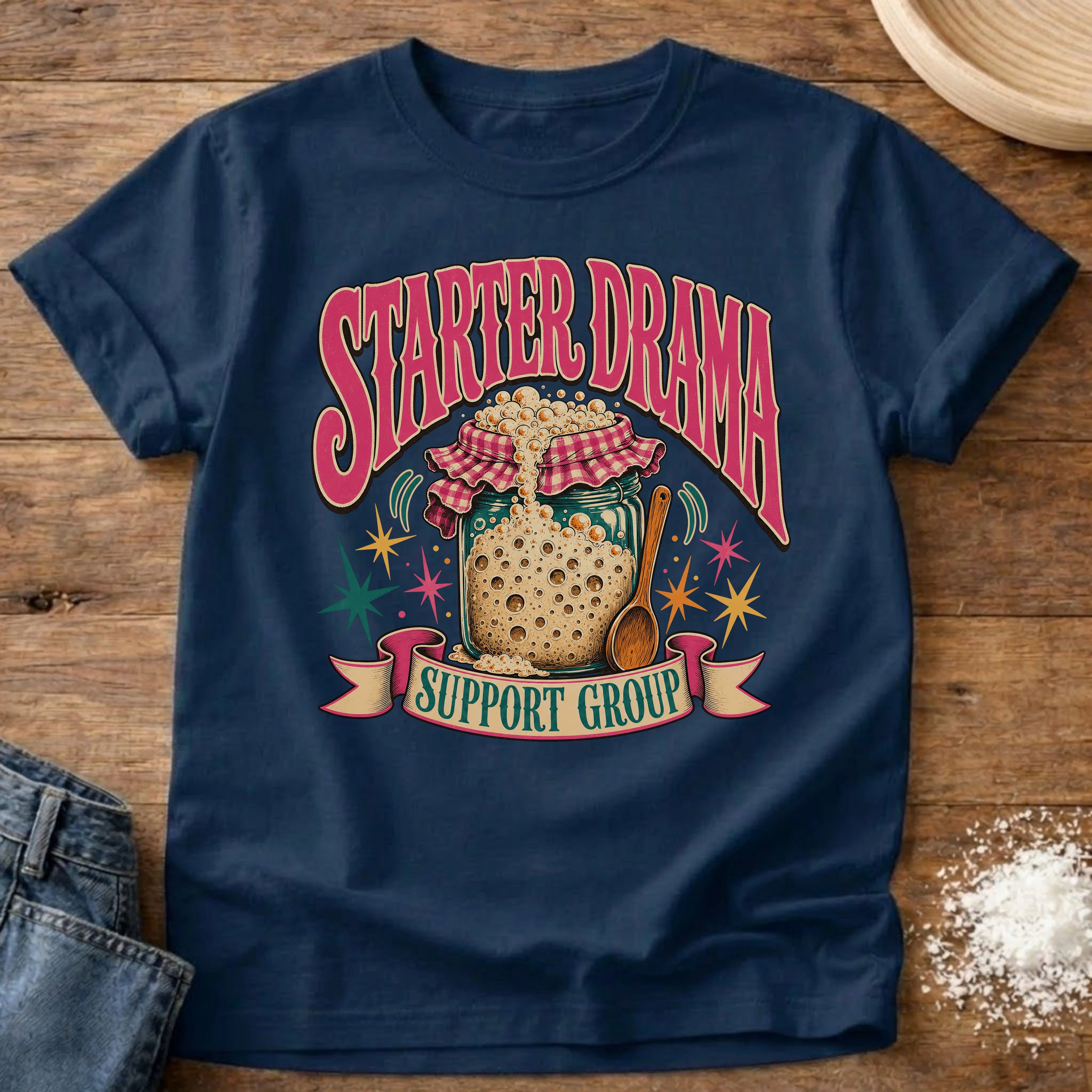Knead More Fun Starter Drama sourdough t-shirt in Navy