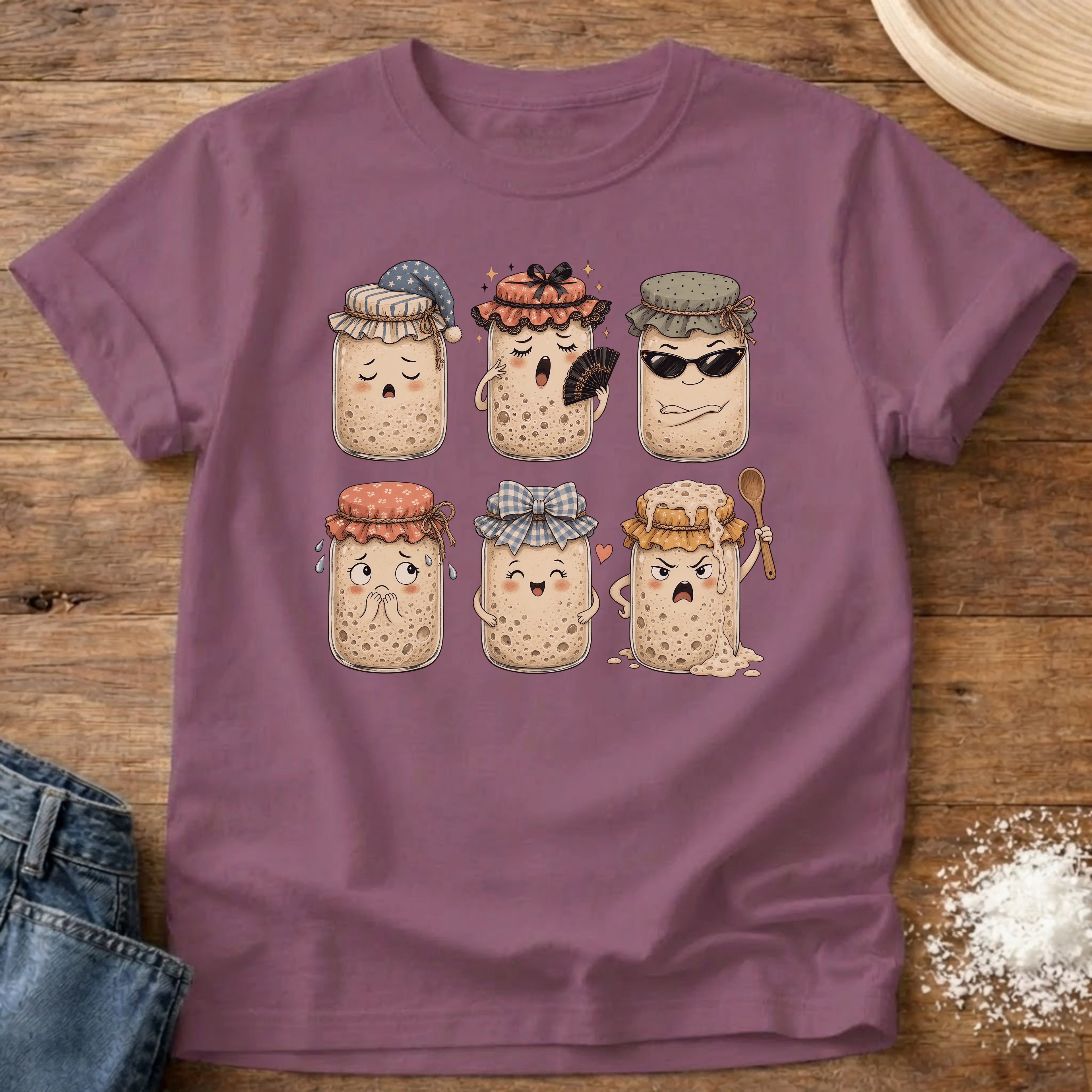 Knead More Fun Starter Moods sourdough t-shirt in Berry