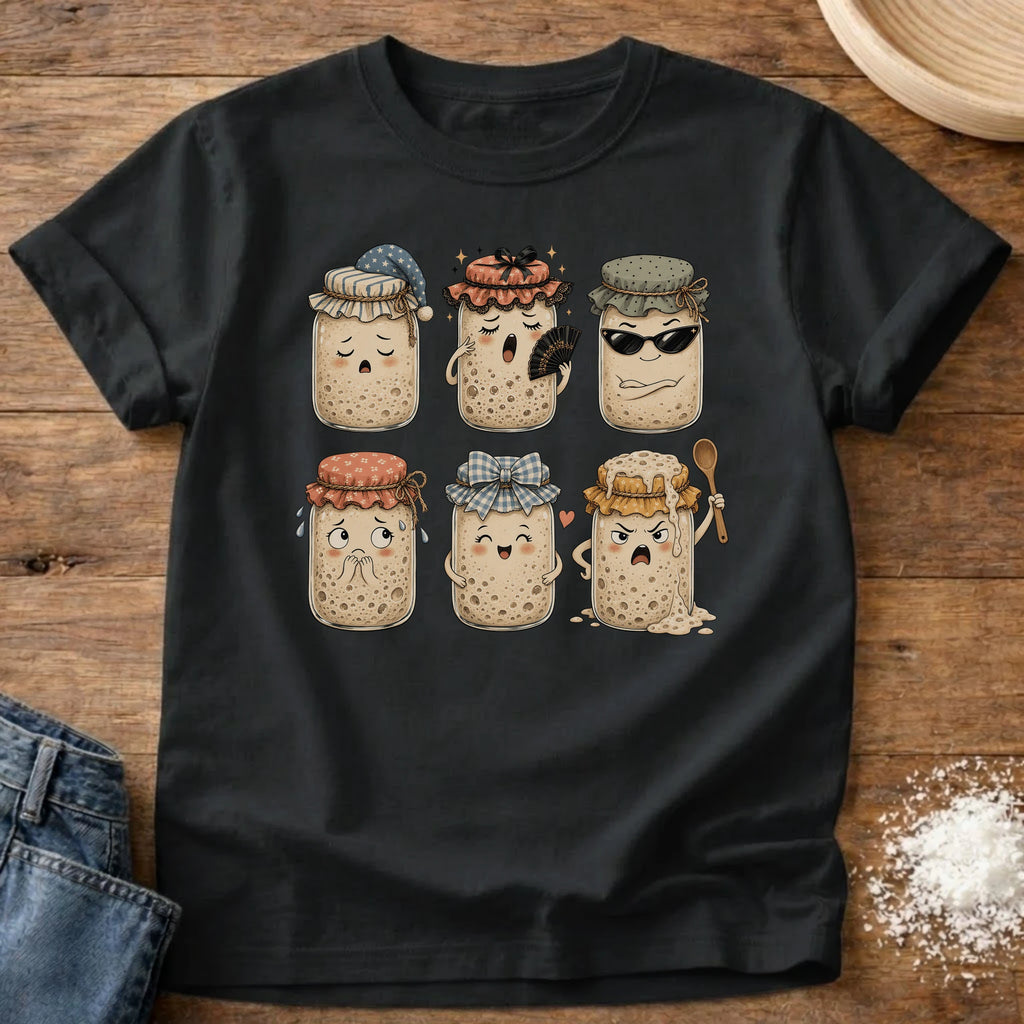Knead More Fun Starter Moods sourdough t-shirt in Black