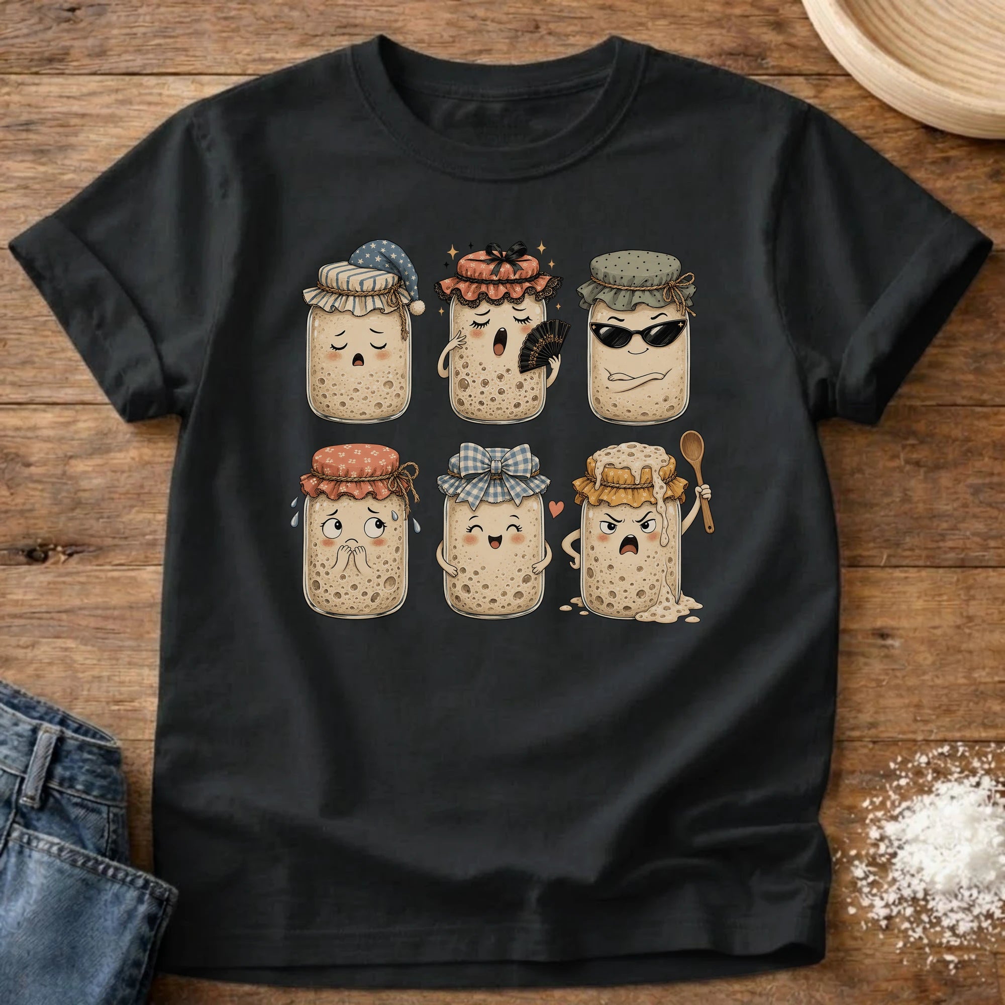 Knead More Fun Starter Moods sourdough t-shirt in Black
