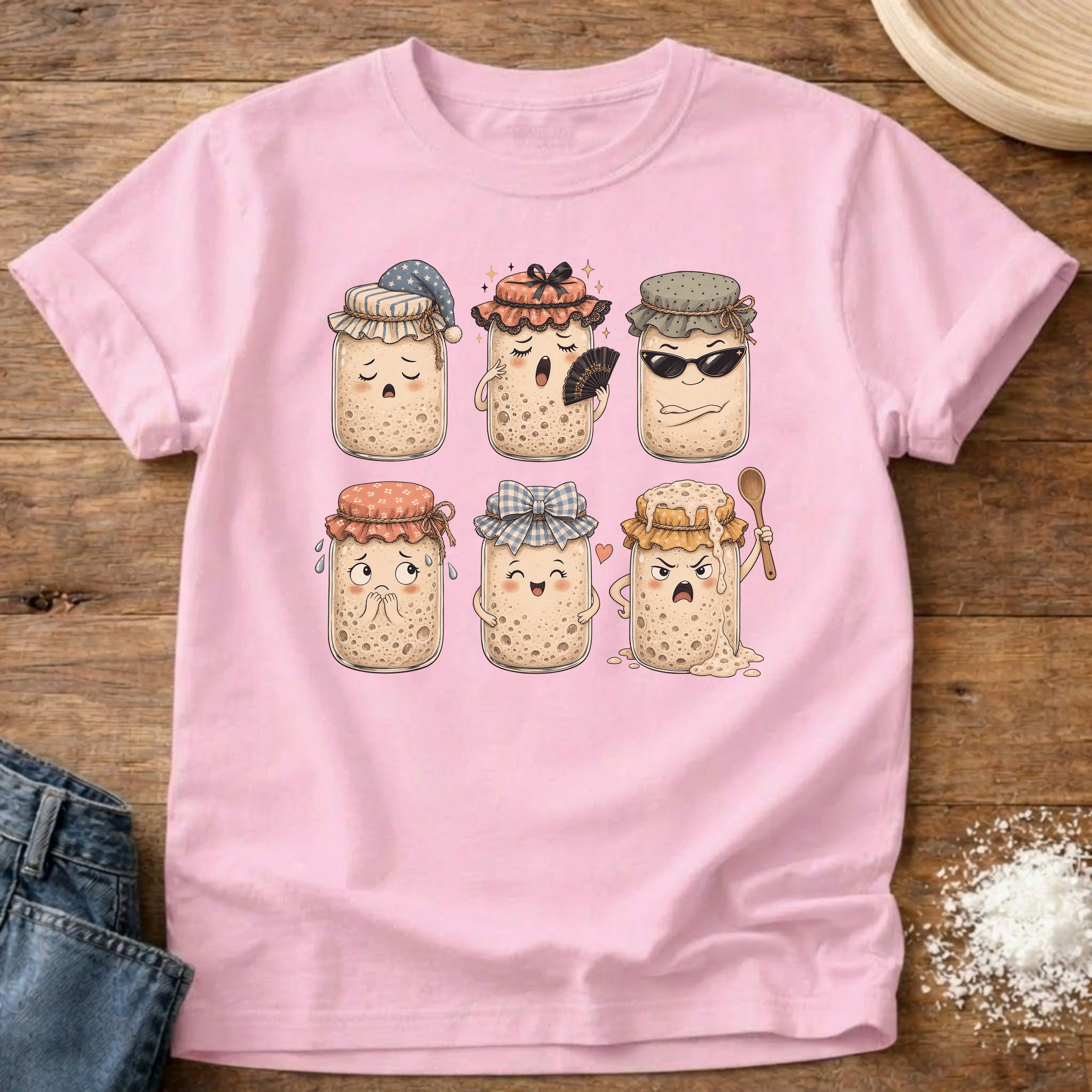 Knead More Fun Starter Moods sourdough t-shirt in Blossom