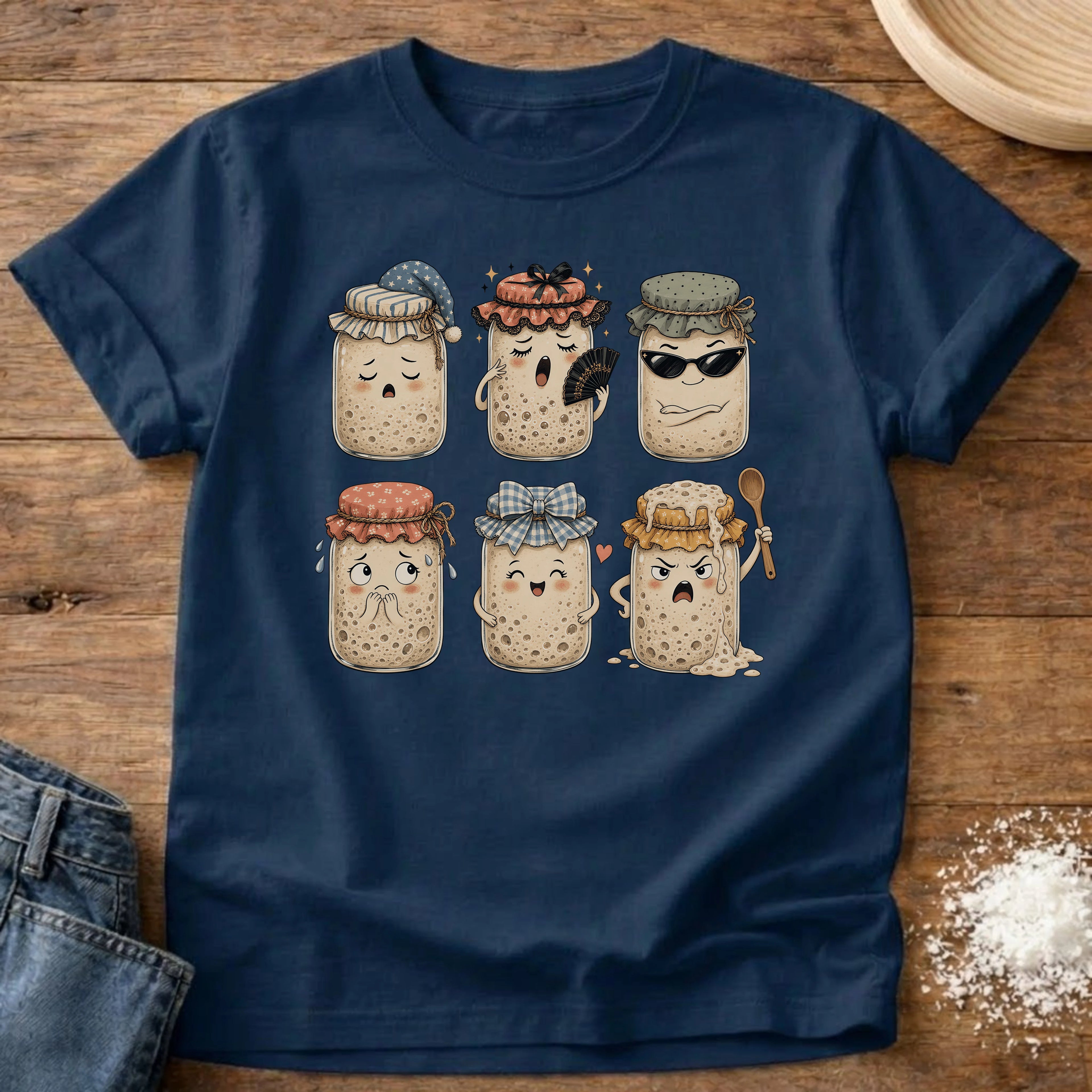 Knead More Fun Starter Moods sourdough t-shirt in Navy