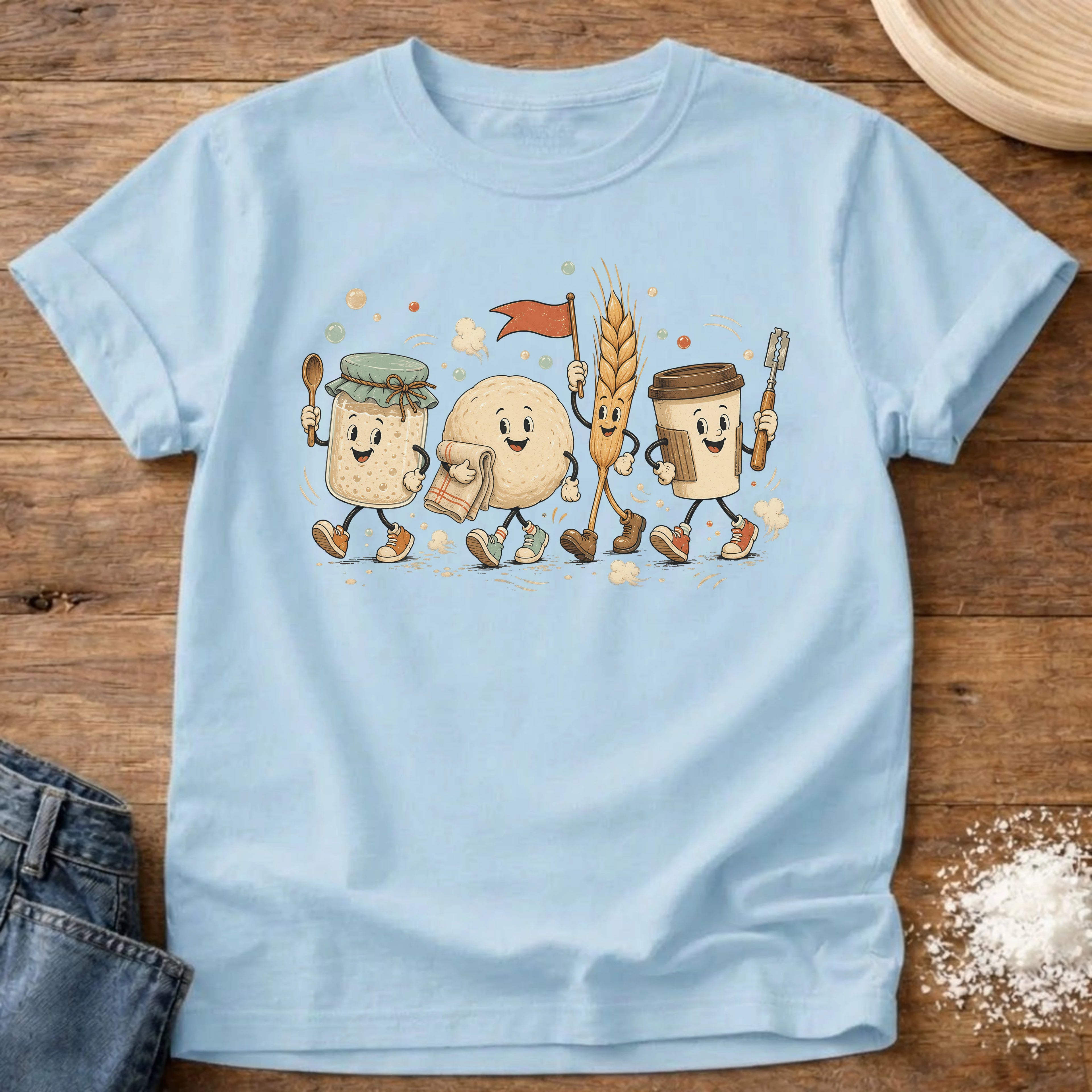 Knead More Fun Starter Parade sourdough t-shirt in Chambray