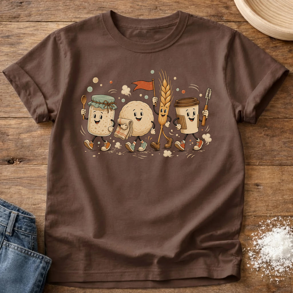 Knead More Fun Starter Parade sourdough t-shirt in Espresso