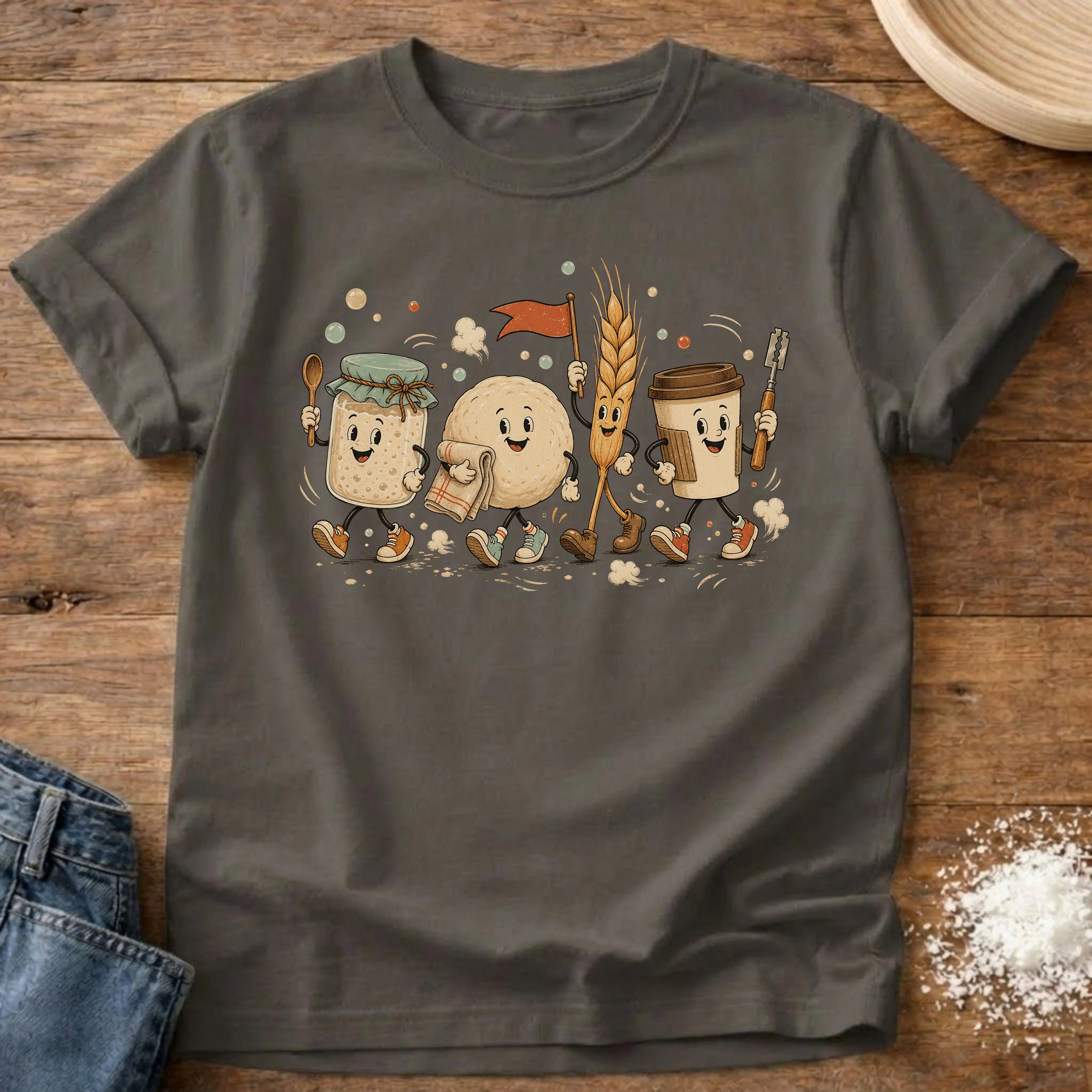 Knead More Fun Starter Parade sourdough t-shirt in Pepper