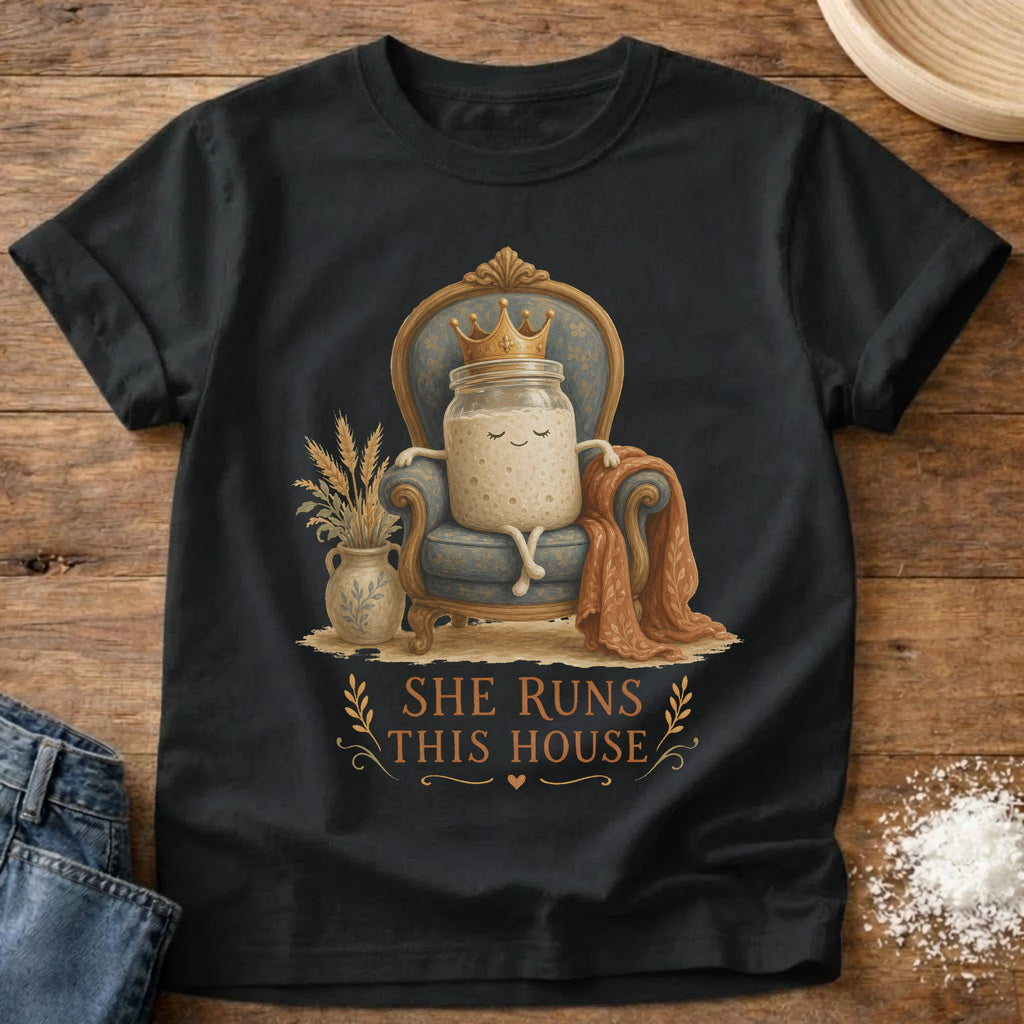 Knead More Fun Starter Runs the House sourdough t-shirt in Black