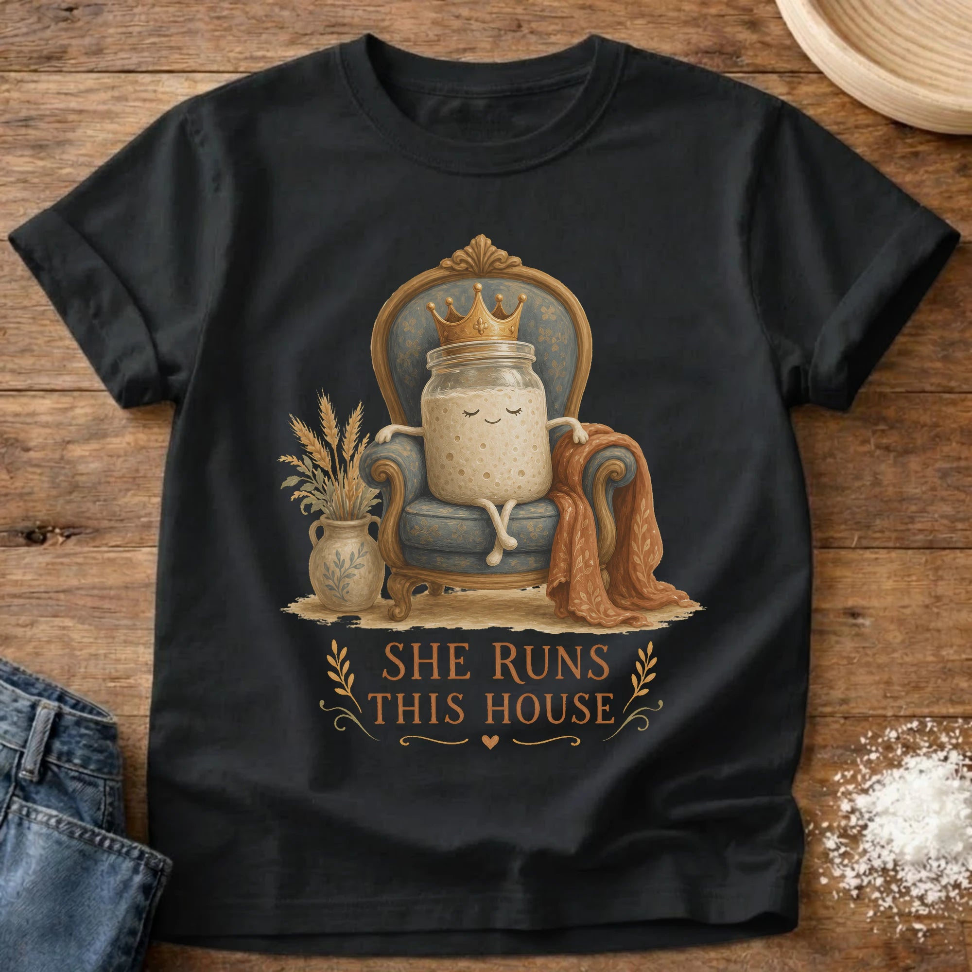 Knead More Fun Starter Runs the House sourdough t-shirt in Black