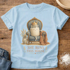 Knead More Fun Starter Runs the House sourdough t-shirt in Chambray