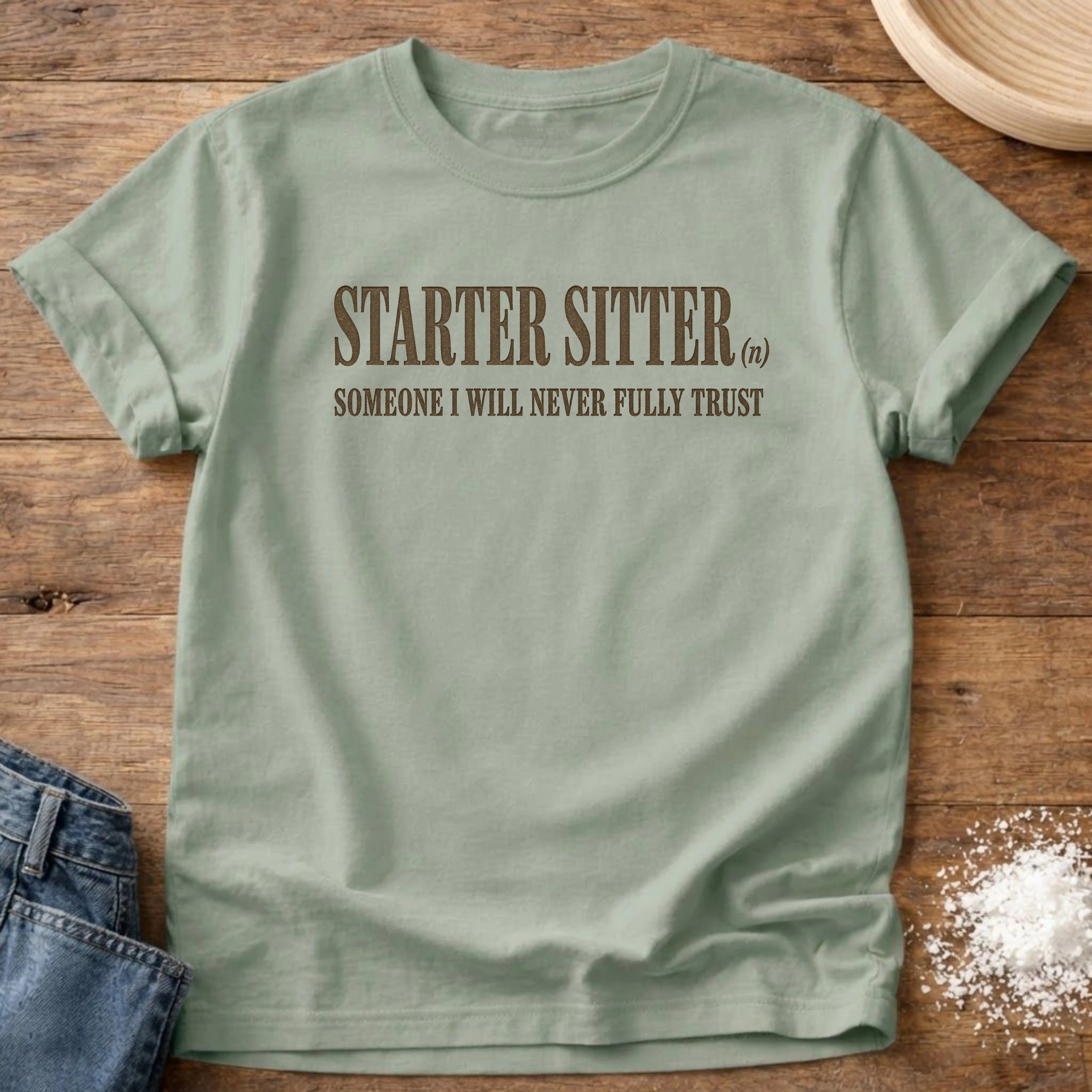 Knead More Fun Starter Sitter sourdough t-shirt in Bay