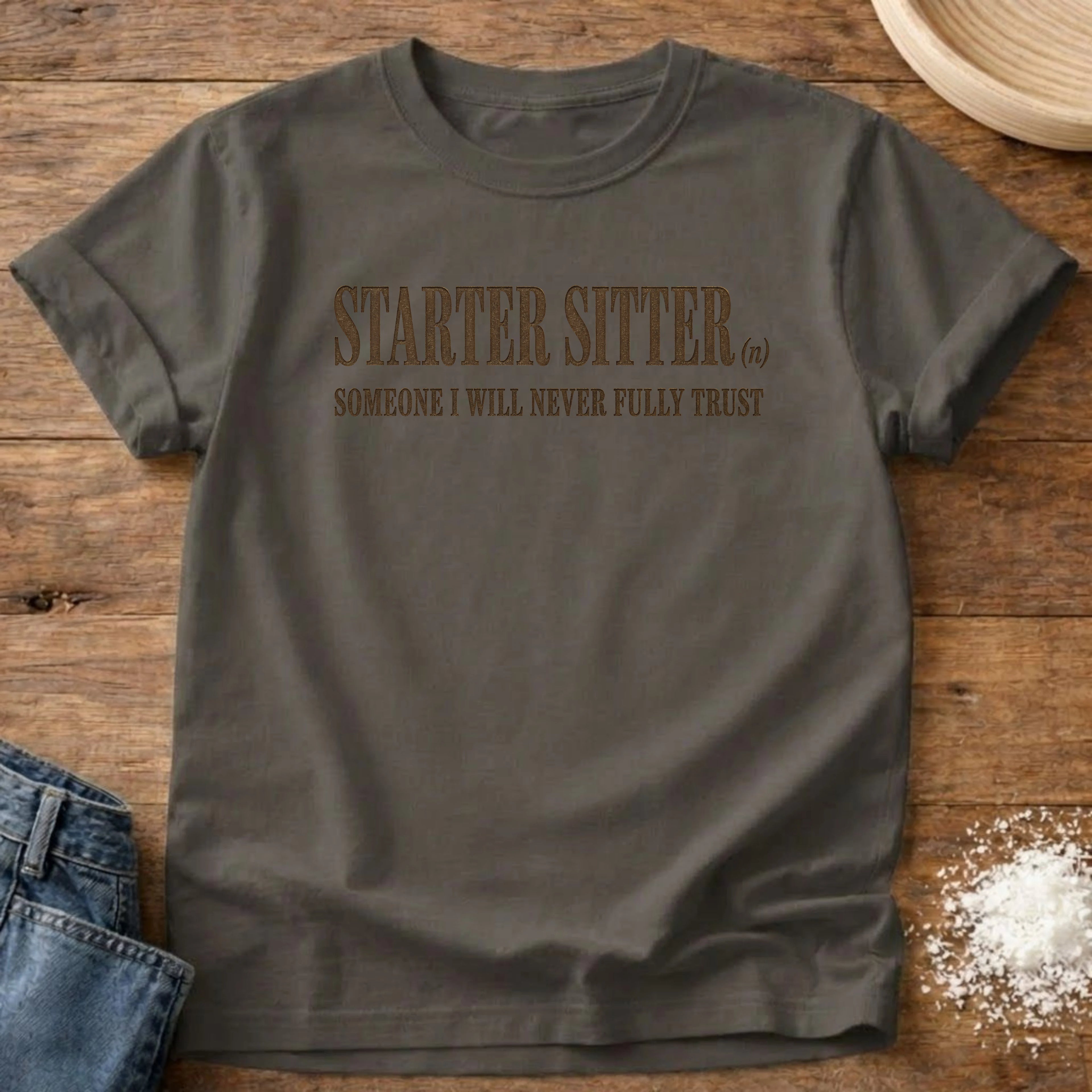 Knead More Fun Starter Sitter sourdough t-shirt in Pepper