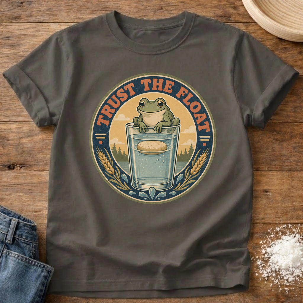 Knead More Fun Trust the Float Frog sourdough t-shirt in Pepper