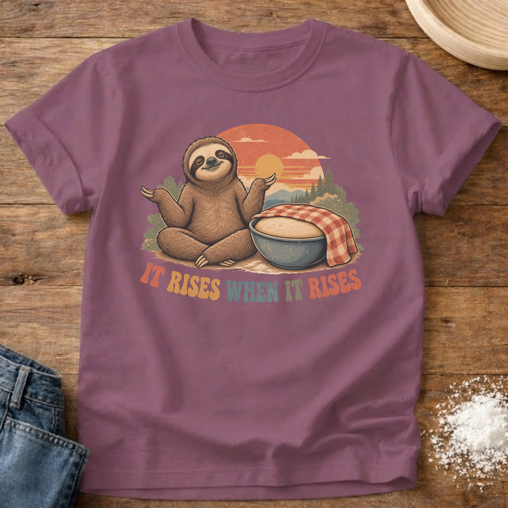 Knead More Fun When It Rises Sloth sourdough t-shirt in Berry