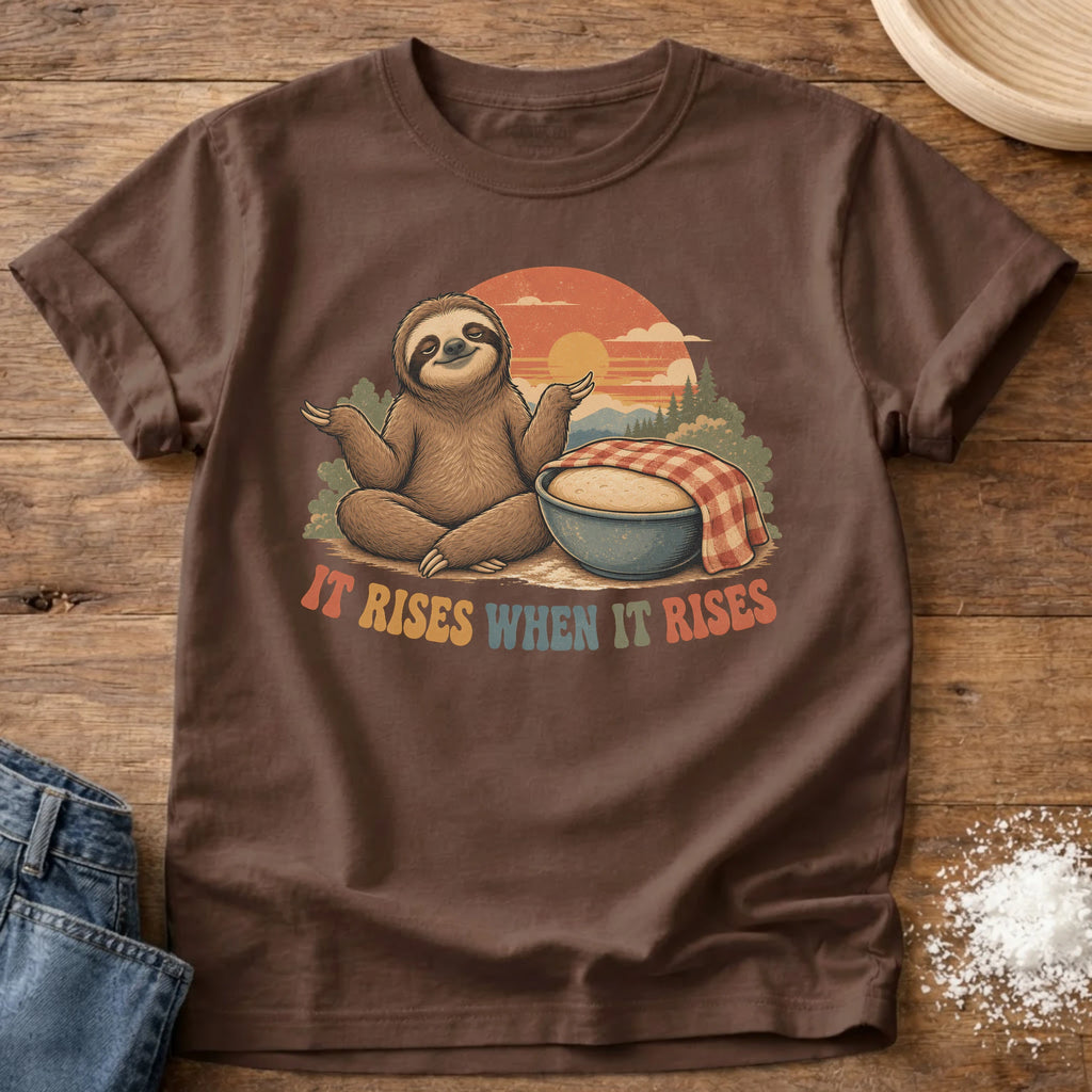 Knead More Fun When It Rises Sloth sourdough t-shirt in Espresso