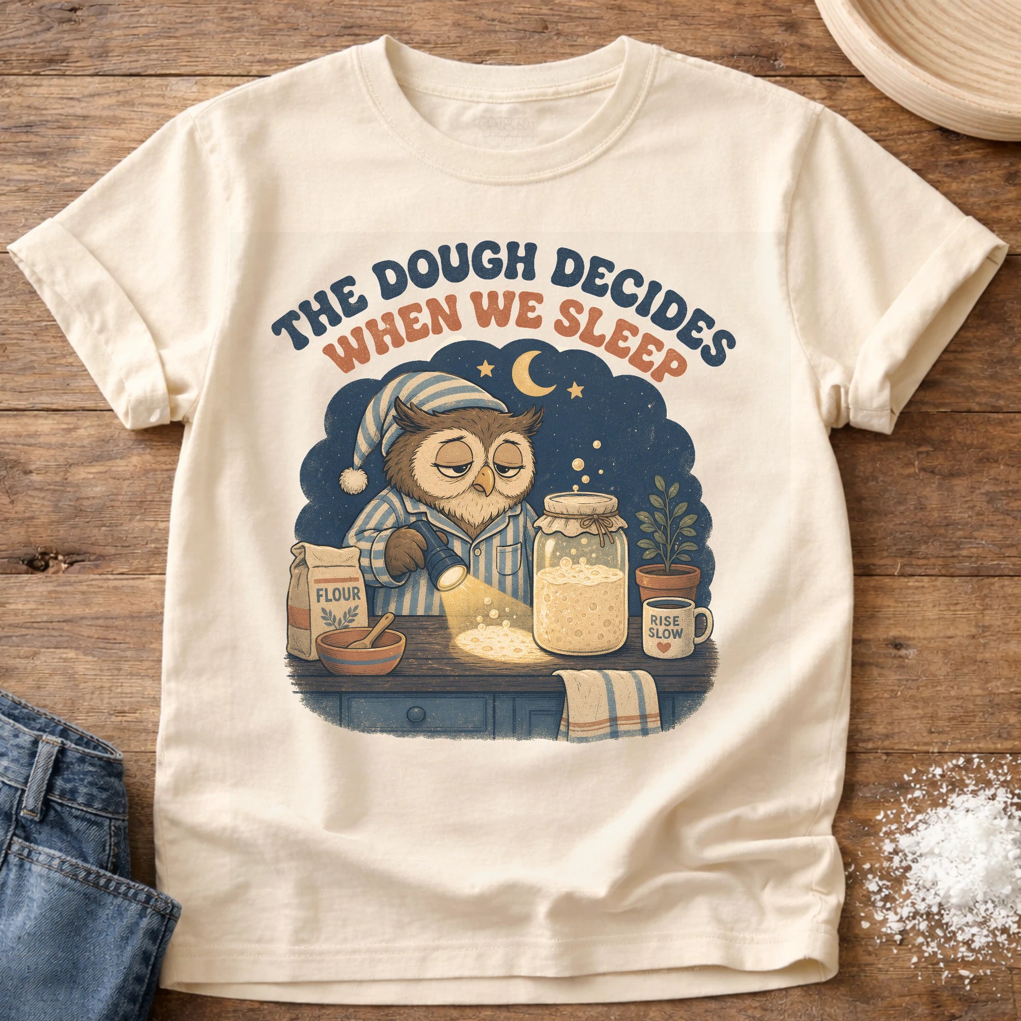 Knead More Fun When We Sleep Owl sourdough t-shirt in Ivory