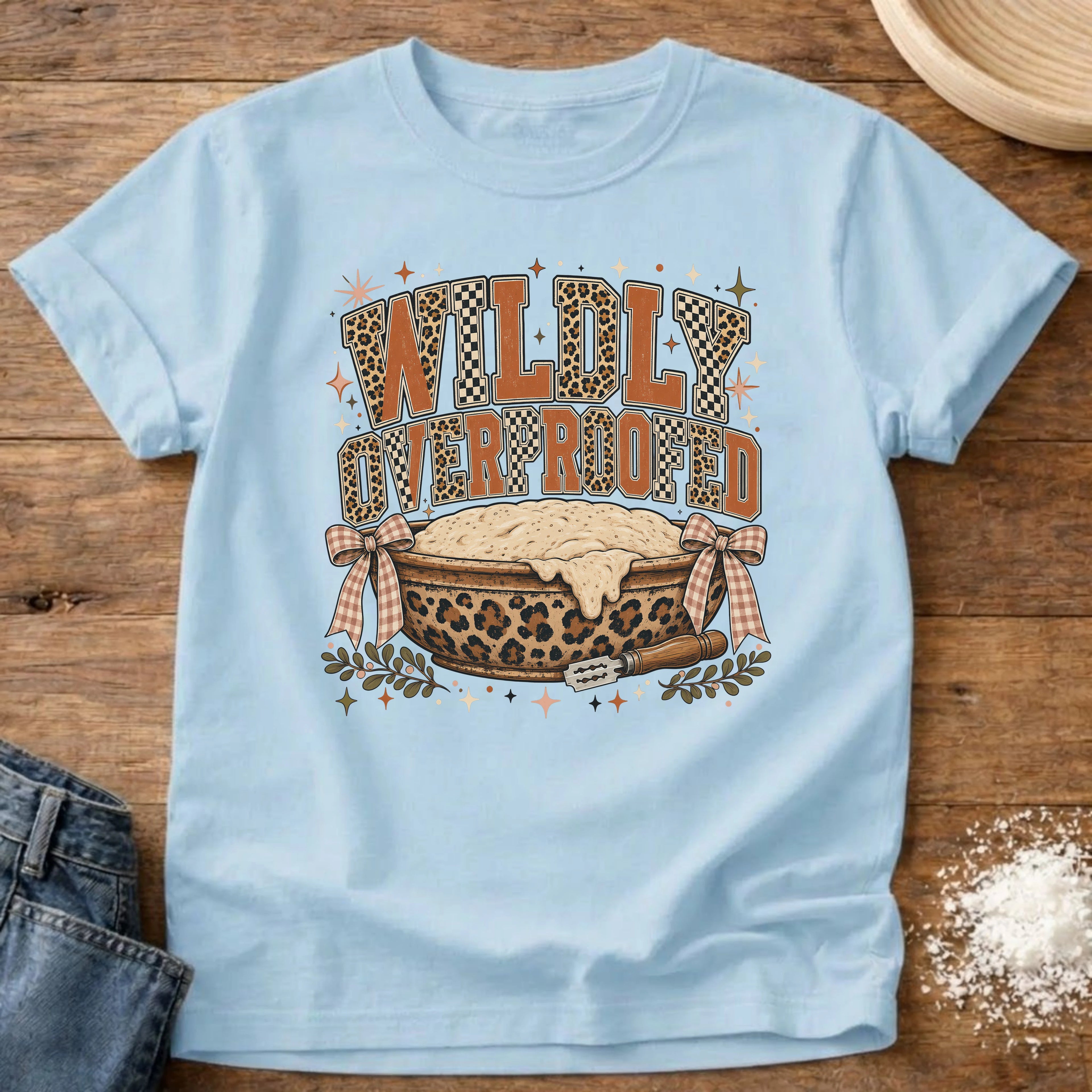 Knead More Fun Wildly Overproofed sourdough t-shirt in Chambray