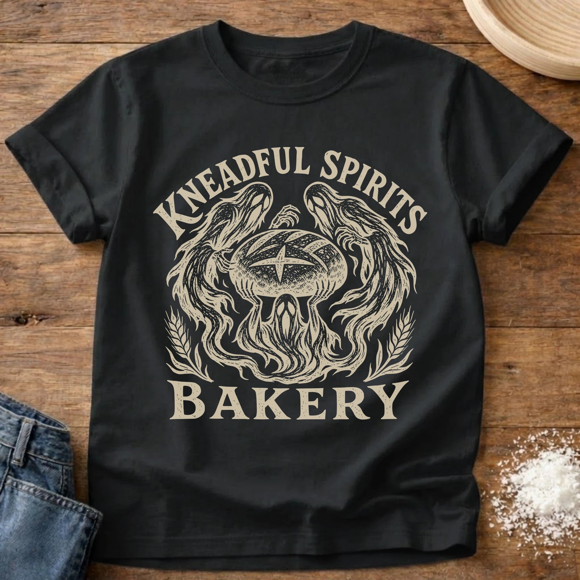 Knead More Fun Kneadful Spirits ghost bakery sourdough t-shirt in Black