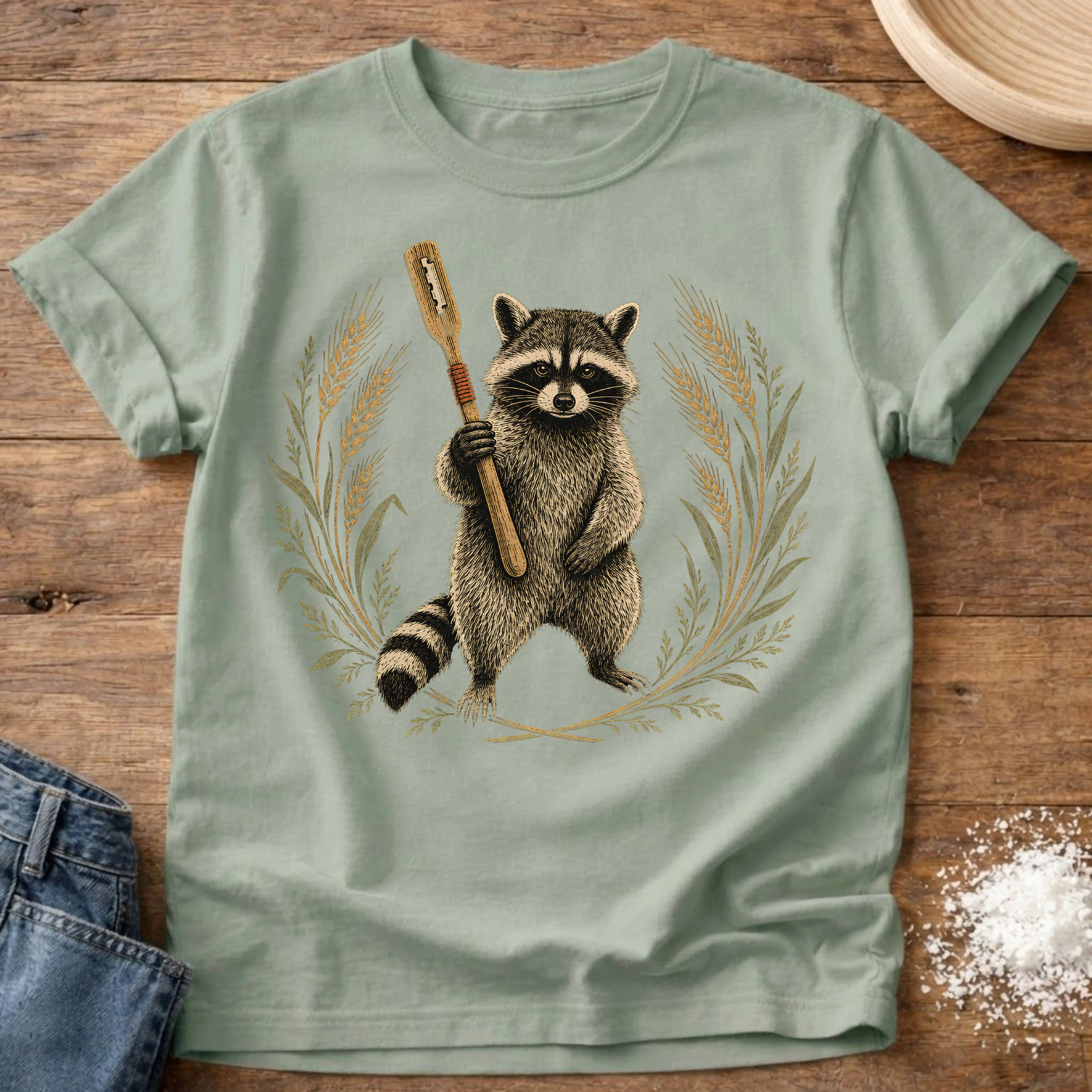 Knead More Fun Lame Raccoon t-shirt in Bay