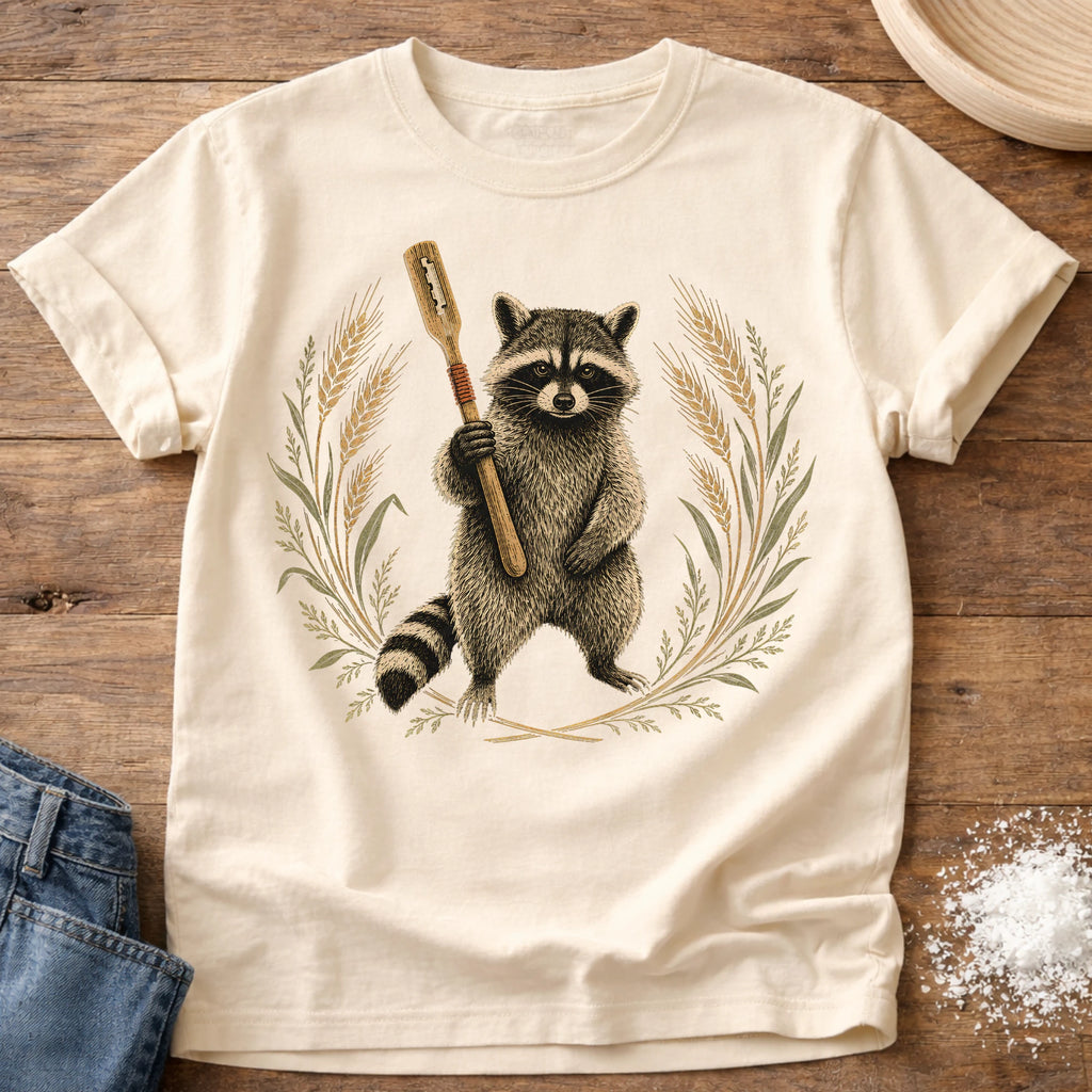 Knead More Fun Lame Raccoon t-shirt in Ivory