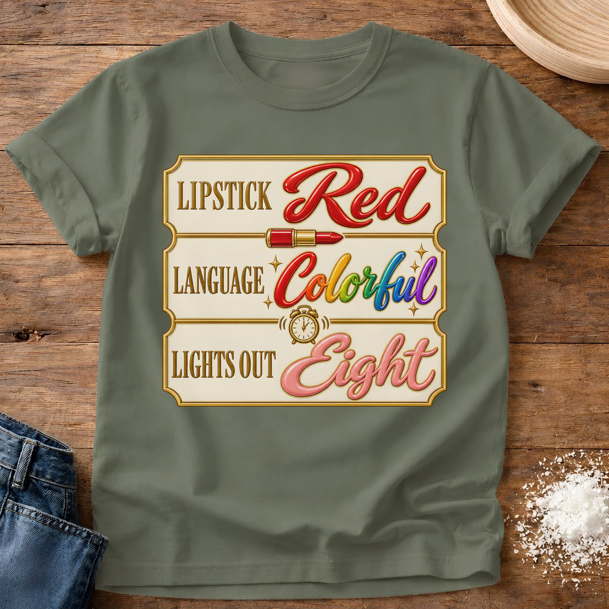Knead More Fun Lights Out t-shirt in Moss