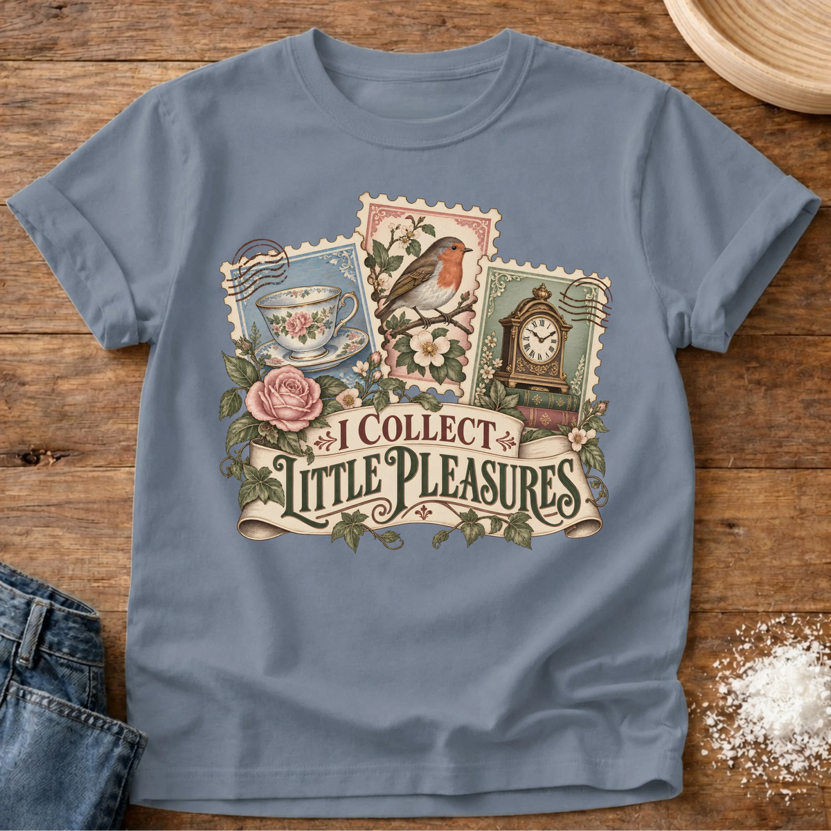 Knead More Fun Little Pleasures grannycore t-shirt in Blue Jean