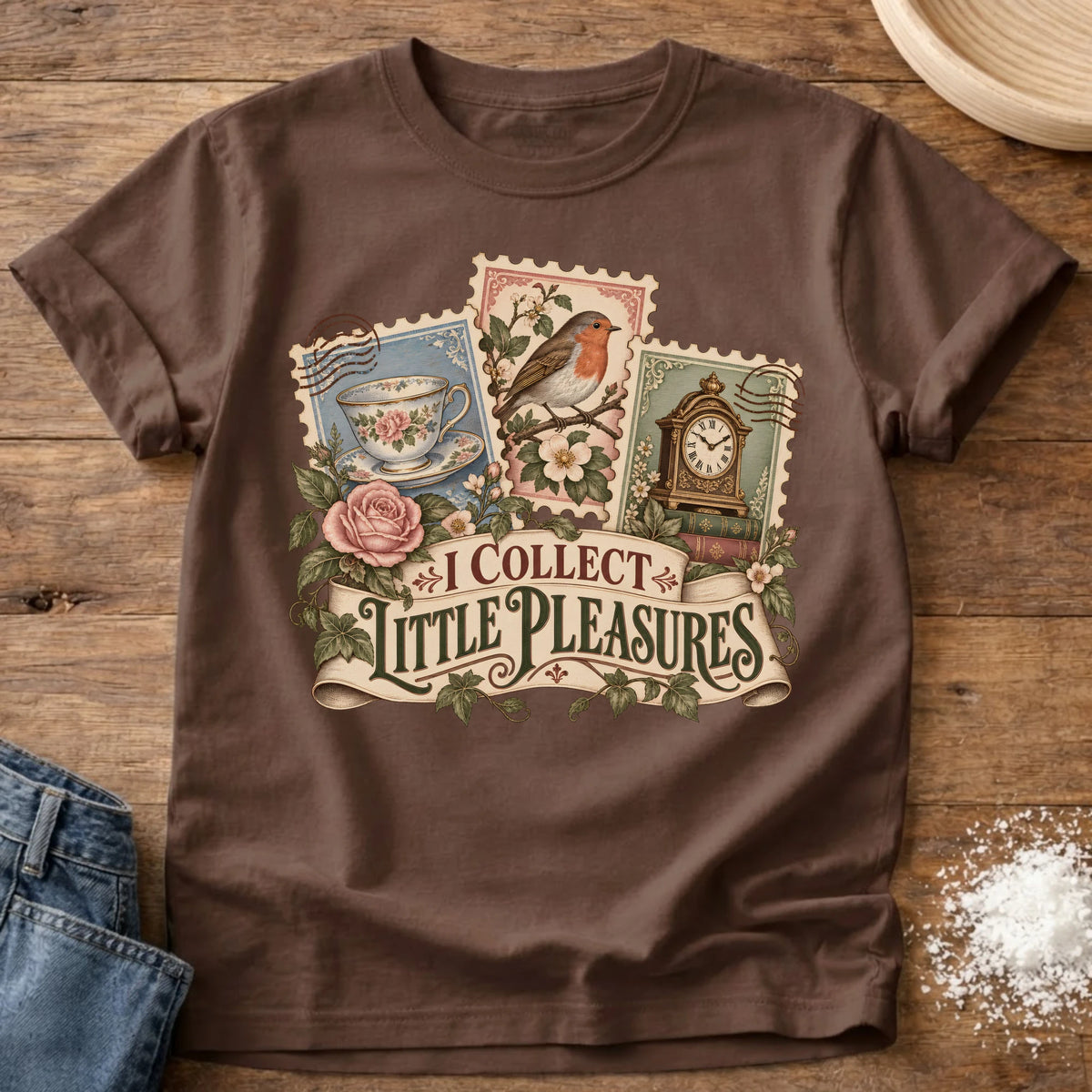 Knead More Fun Little Pleasures grannycore t-shirt in Espresso