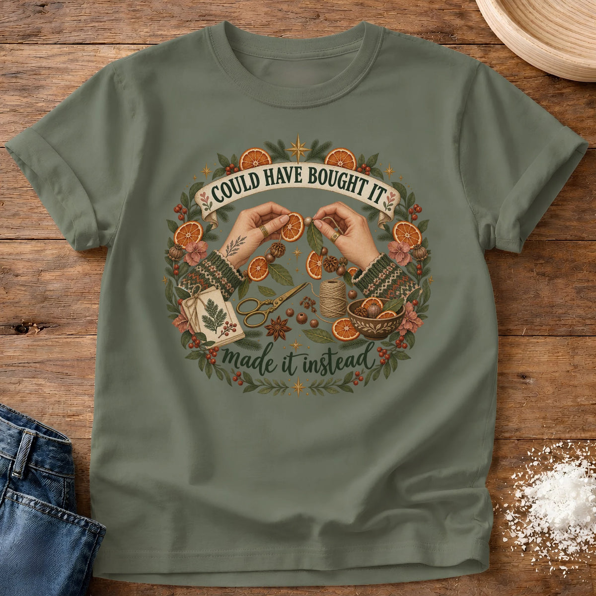 Knead More Fun Made It Instead graphic t-shirt in Moss