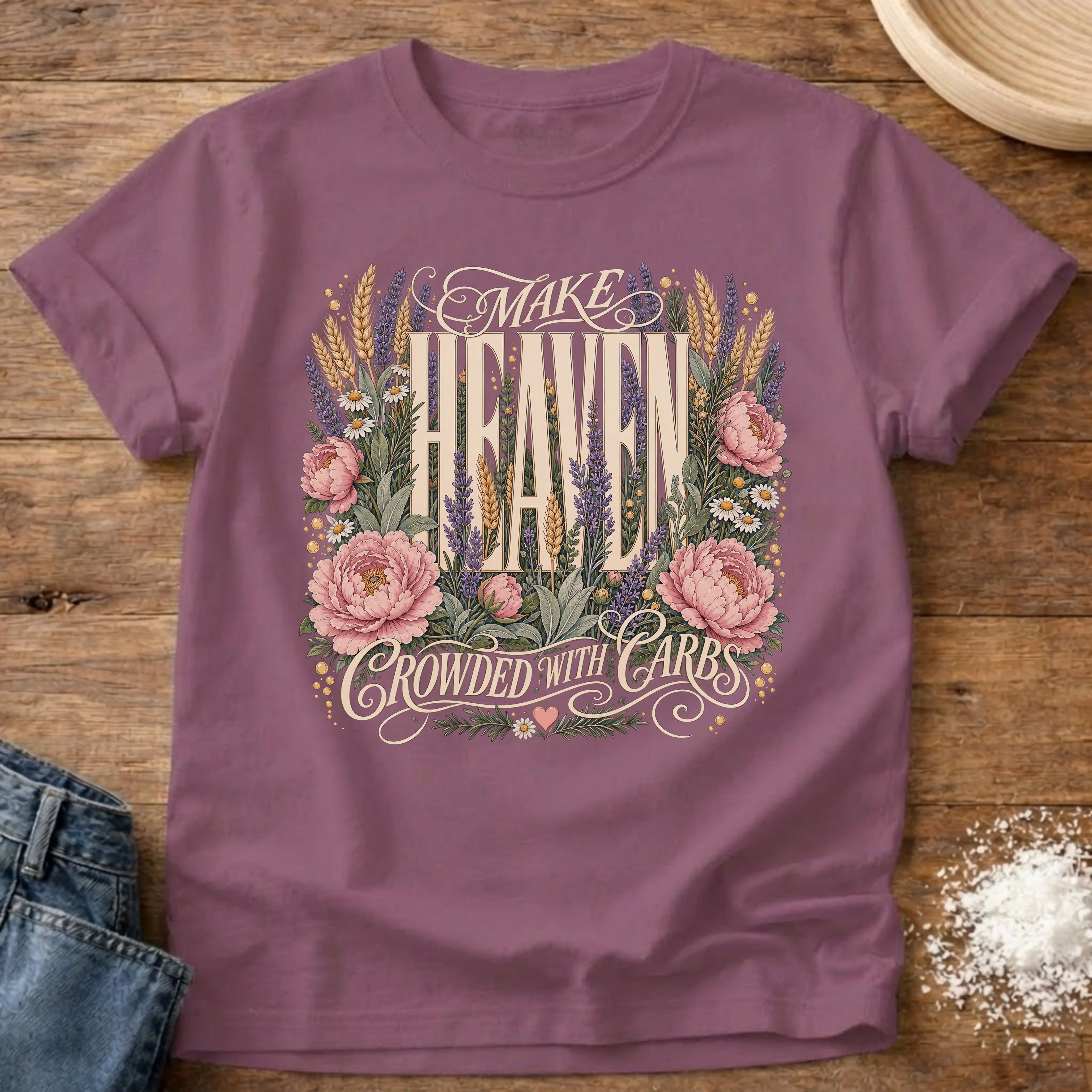 Knead More Fun Make Heaven Crowded sourdough t-shirt in Berry