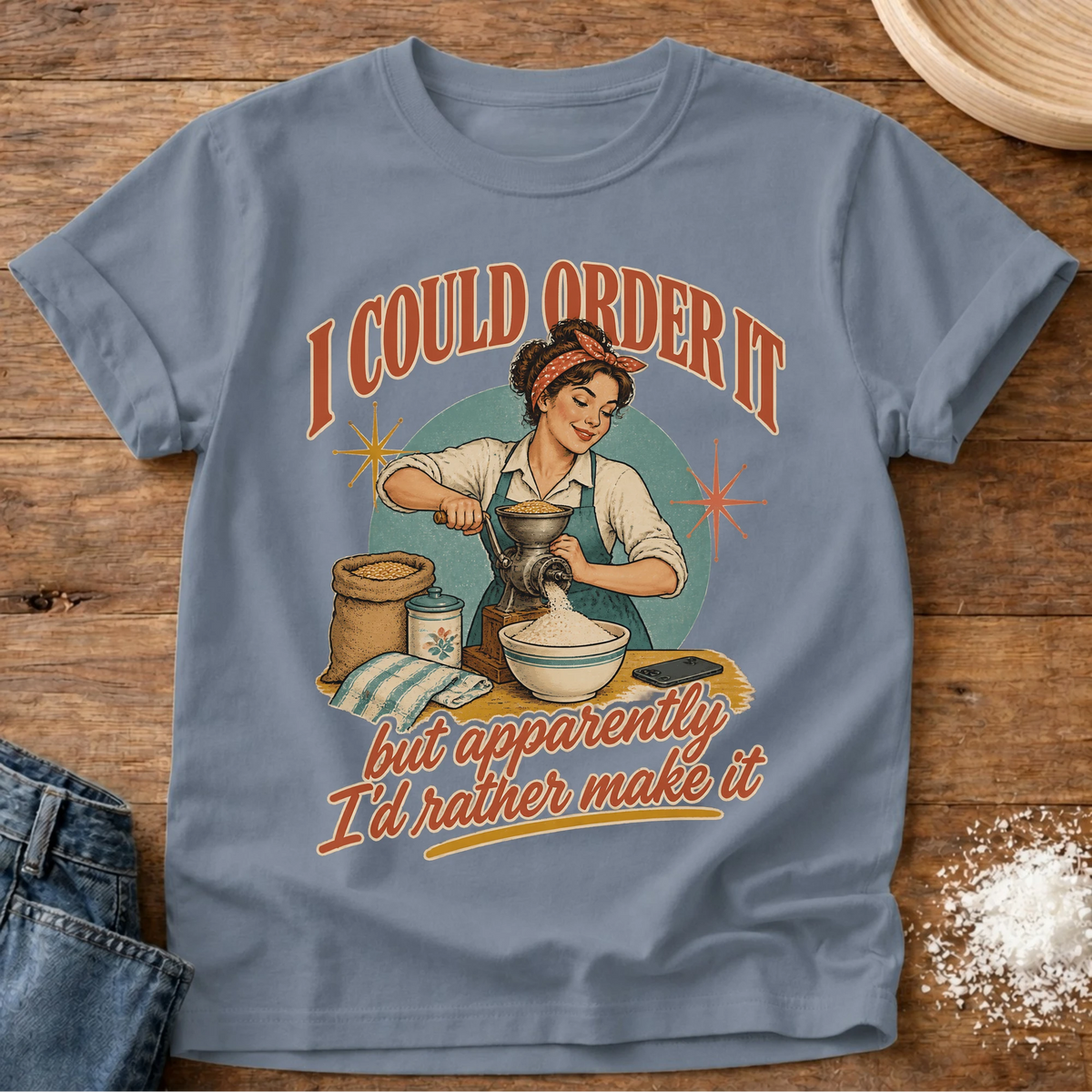 Knead More Fun Make It Myself home baking t-shirt in Blue Jean