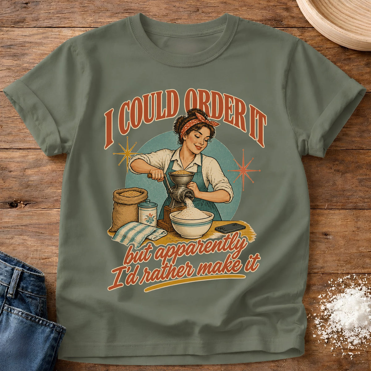 Knead More Fun Make It Myself home baking t-shirt in Moss