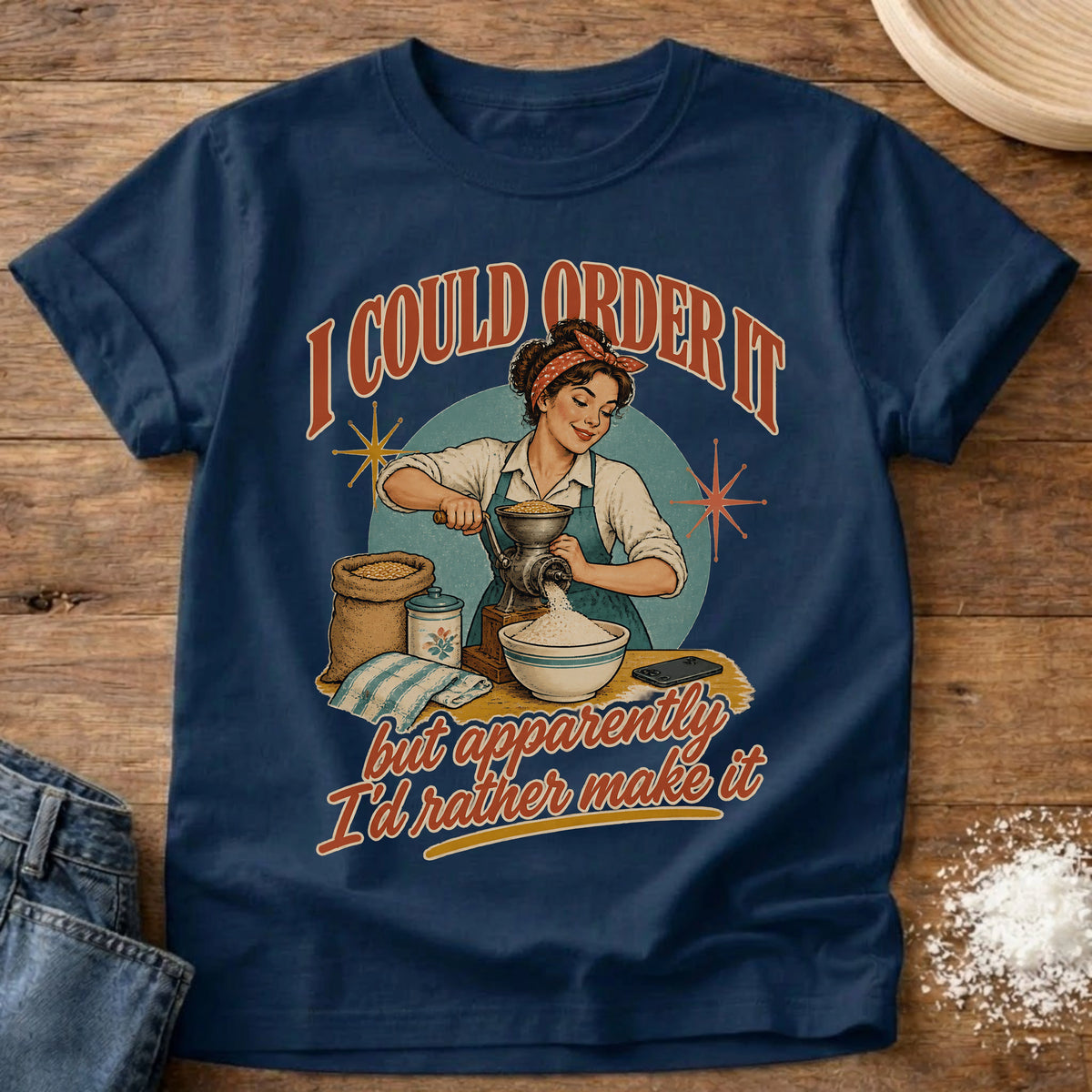 Knead More Fun Make It Myself home baking t-shirt in Navy