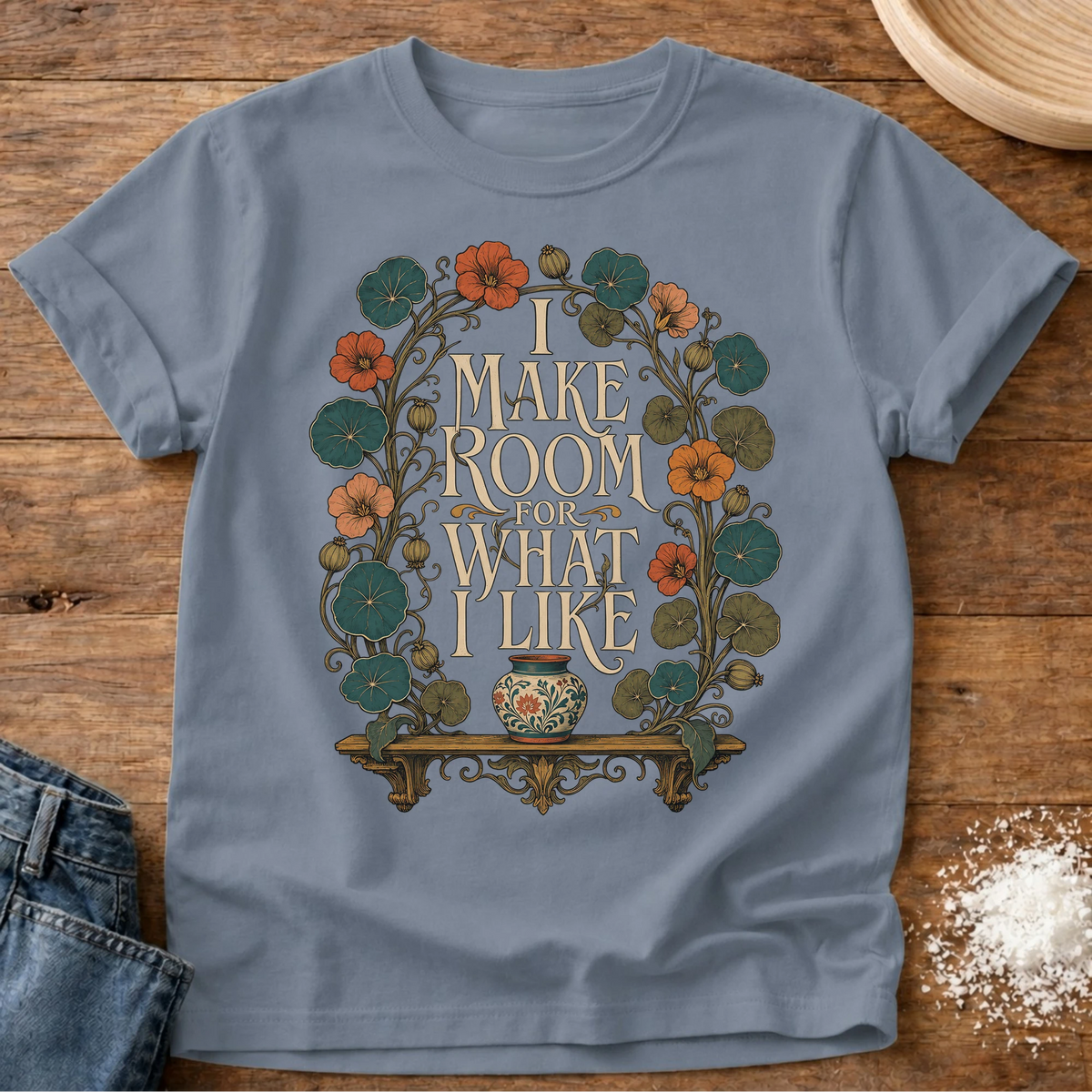 Knead More Fun Make Room homebody t-shirt in Blue Jean
