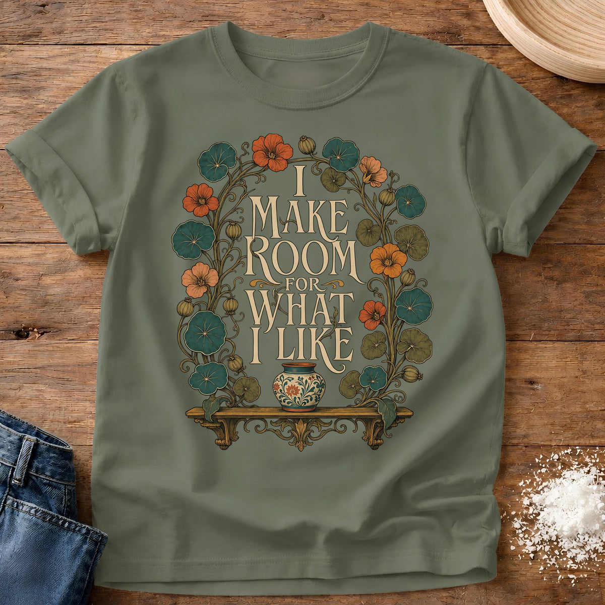 Knead More Fun Make Room homebody t-shirt in Moss