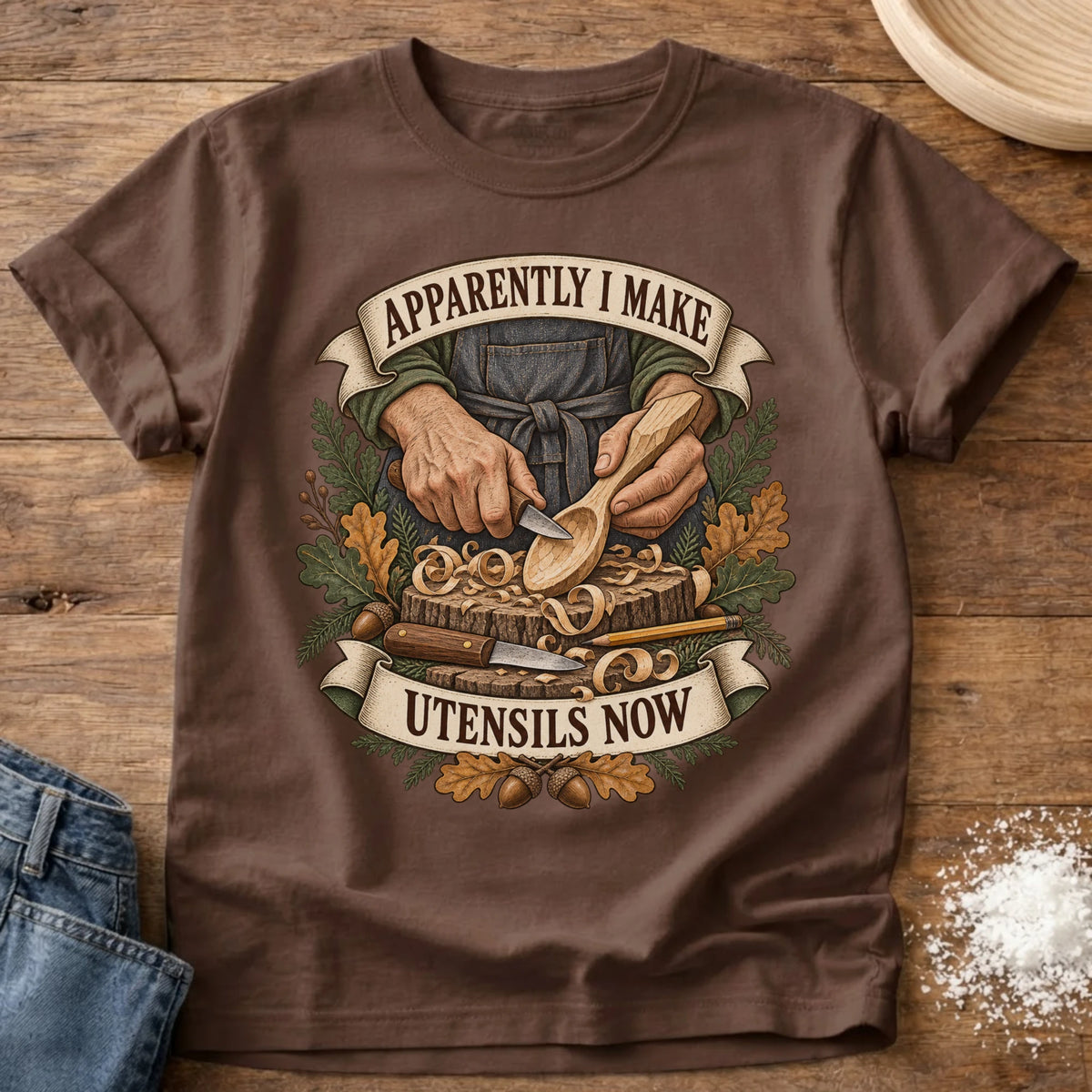 Knead More Fun Make Utensils graphic t-shirt in Espresso