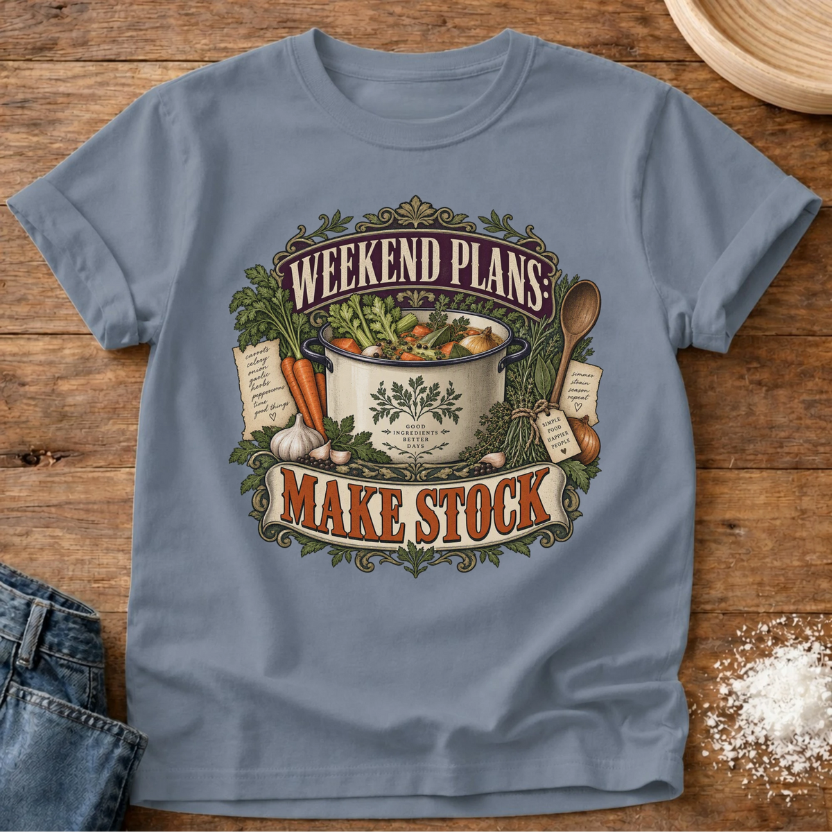 Knead More Fun Making Stock graphic t-shirt in Blue Jean