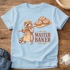 Knead More Fun Master Baker Raccoon sourdough t-shirt in Chambray