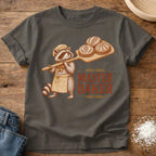 Knead More Fun Master Baker Raccoon sourdough t-shirt in Pepper