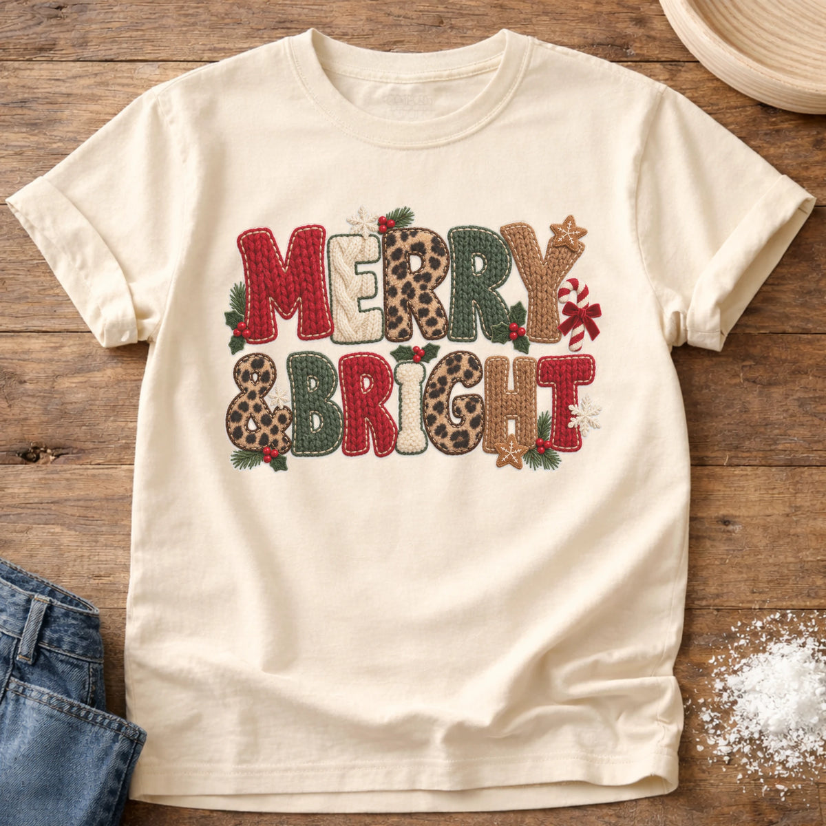 Knead More Fun Merry Bright graphic t-shirt in Ivory