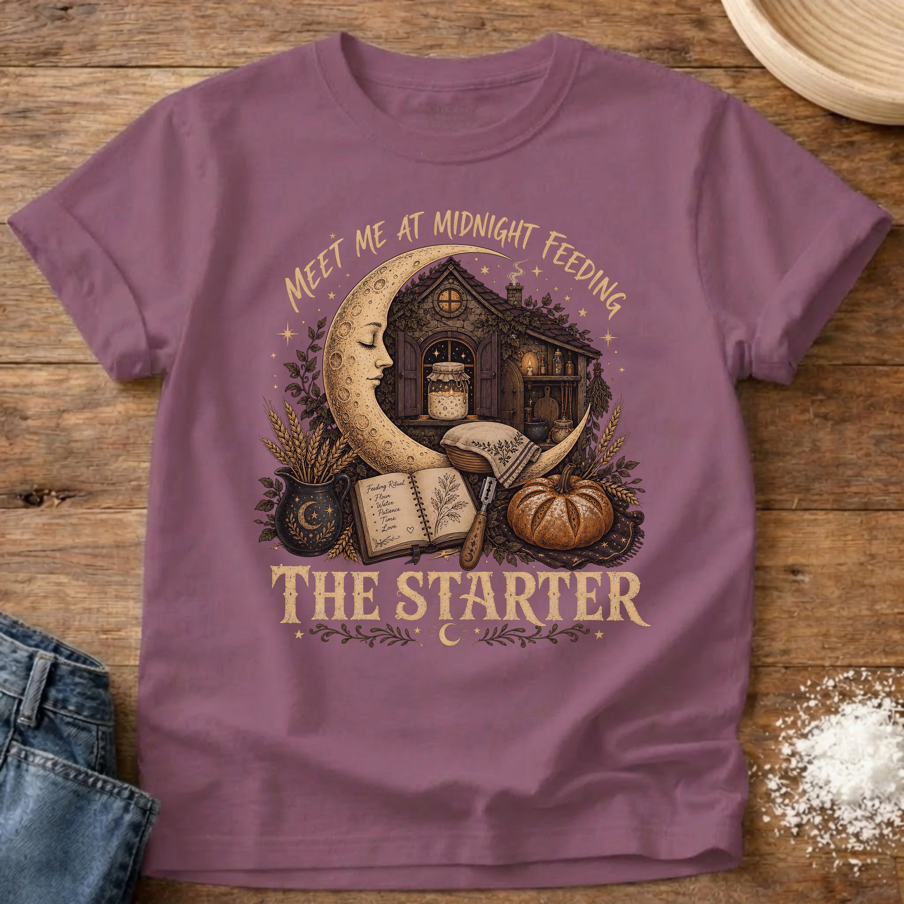 Knead More Fun Midnight Feeding sourdough t-shirt in Berry
