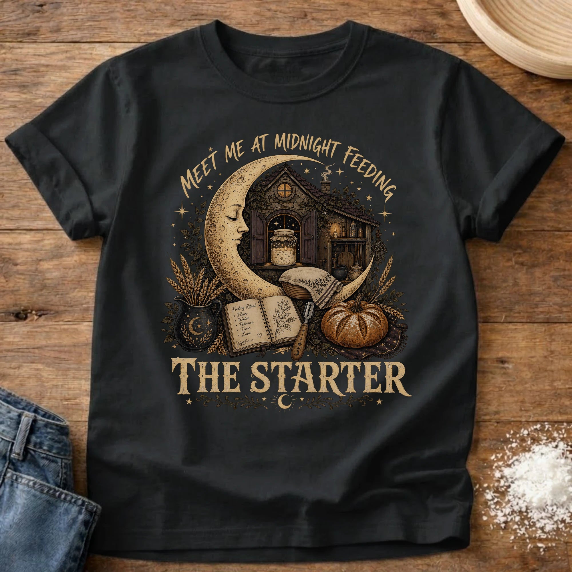 Knead More Fun Midnight Feeding sourdough t-shirt in Black