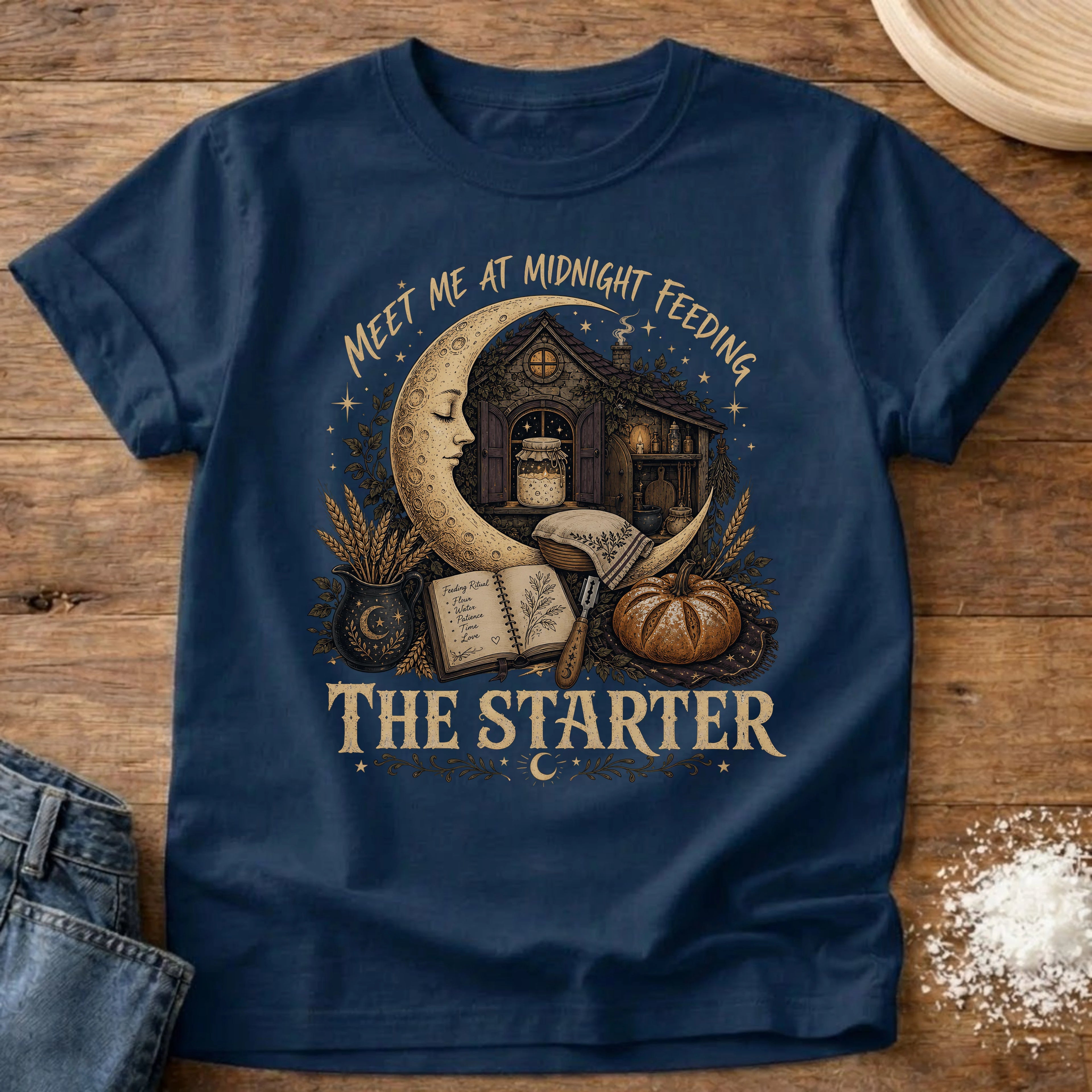 Knead More Fun Midnight Feeding sourdough t-shirt in Navy
