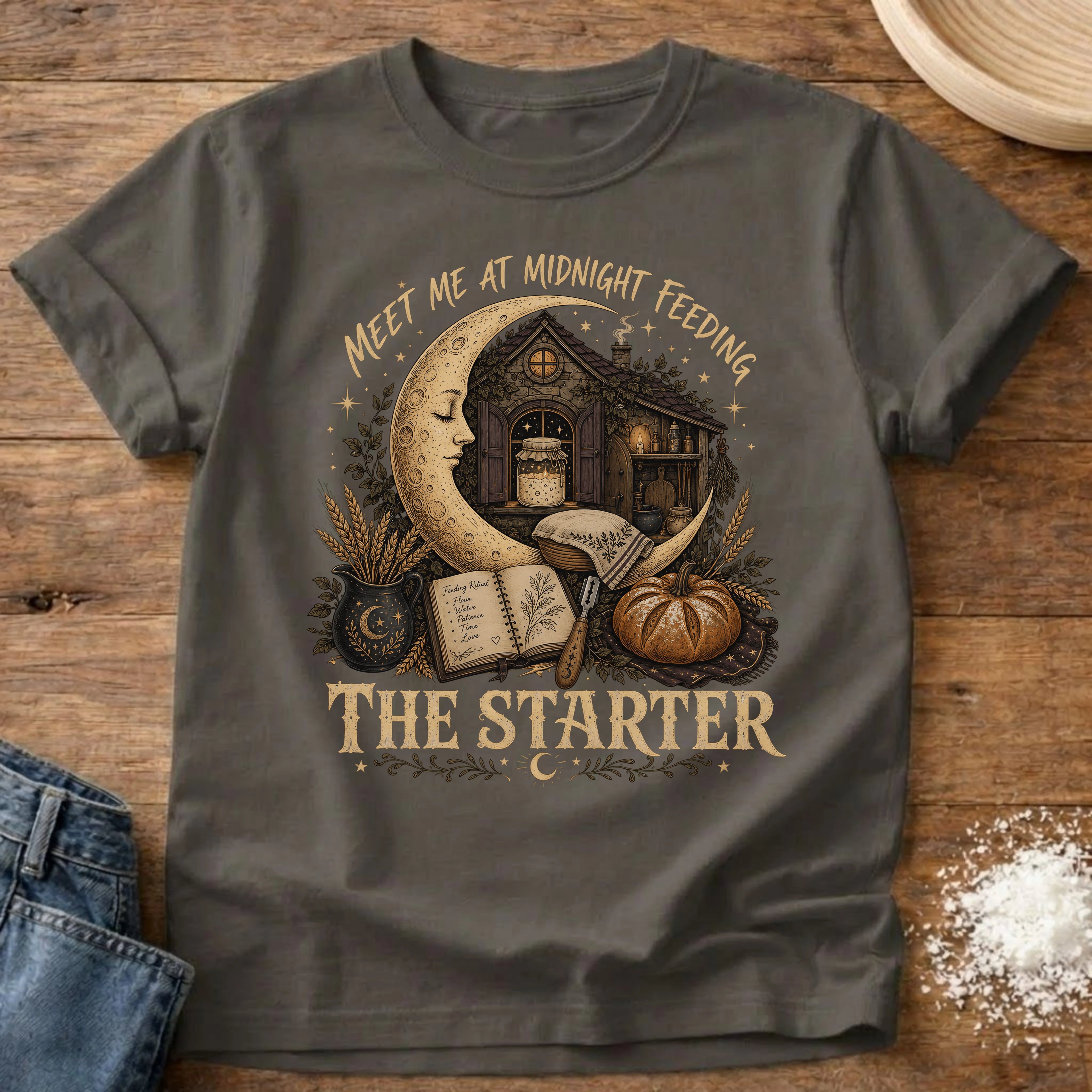 Knead More Fun Midnight Feeding sourdough t-shirt in Pepper