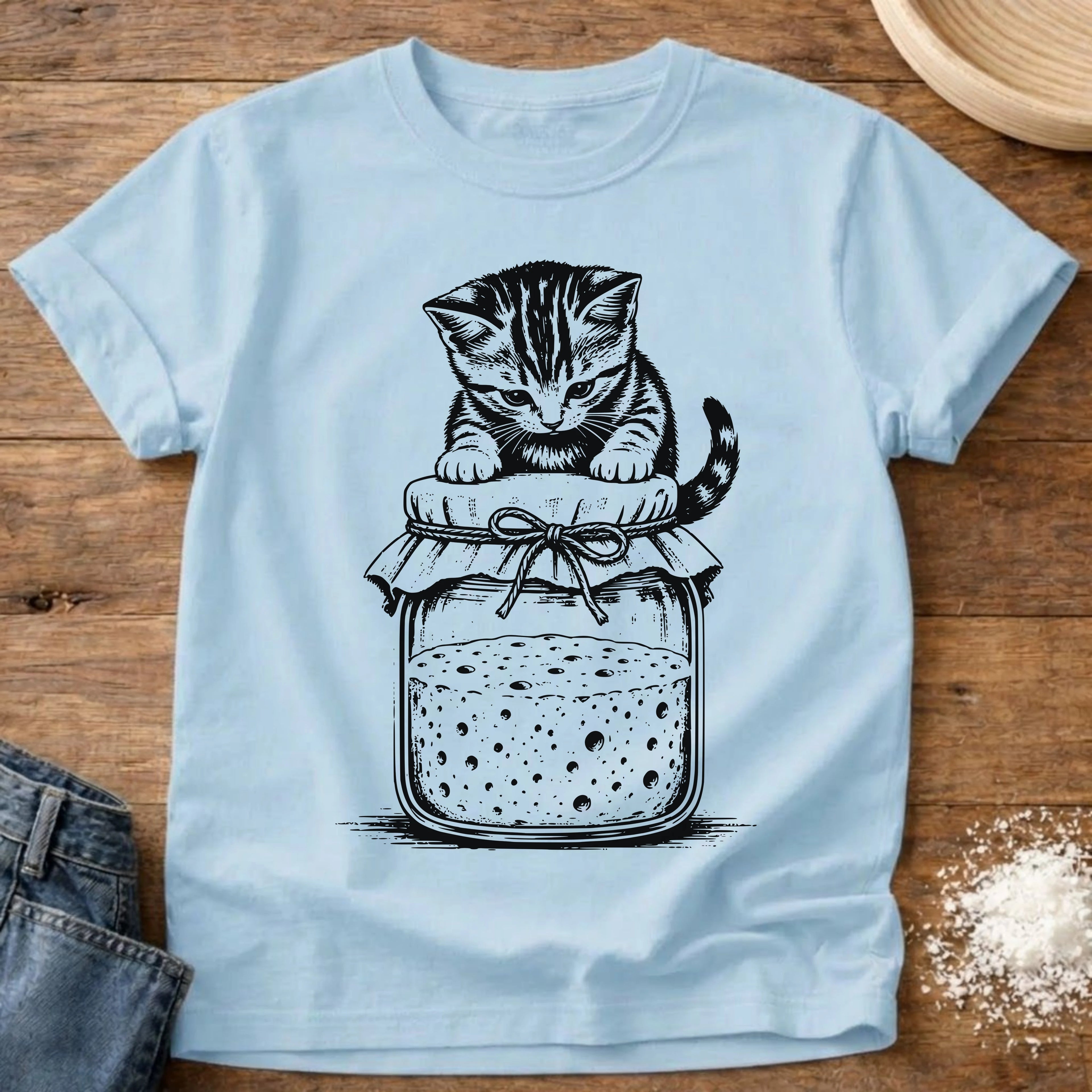 Knead More Fun Mischief Kitten t-shirt in Chambray